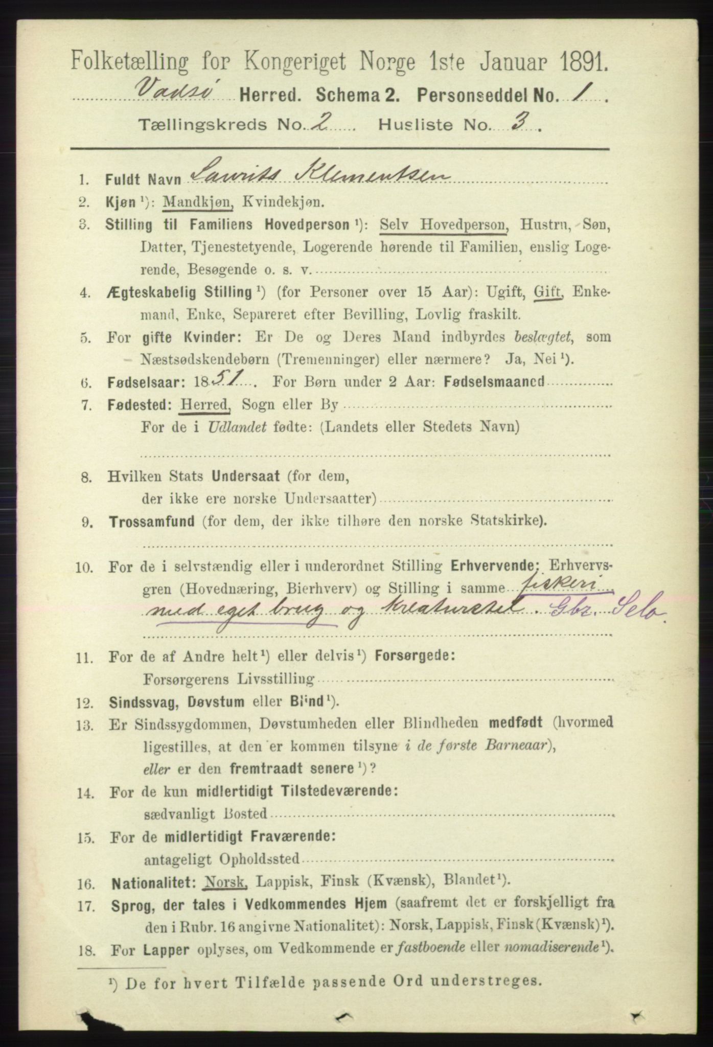 RA, 1891 census for 2029 Vadsø, 1891, p. 459