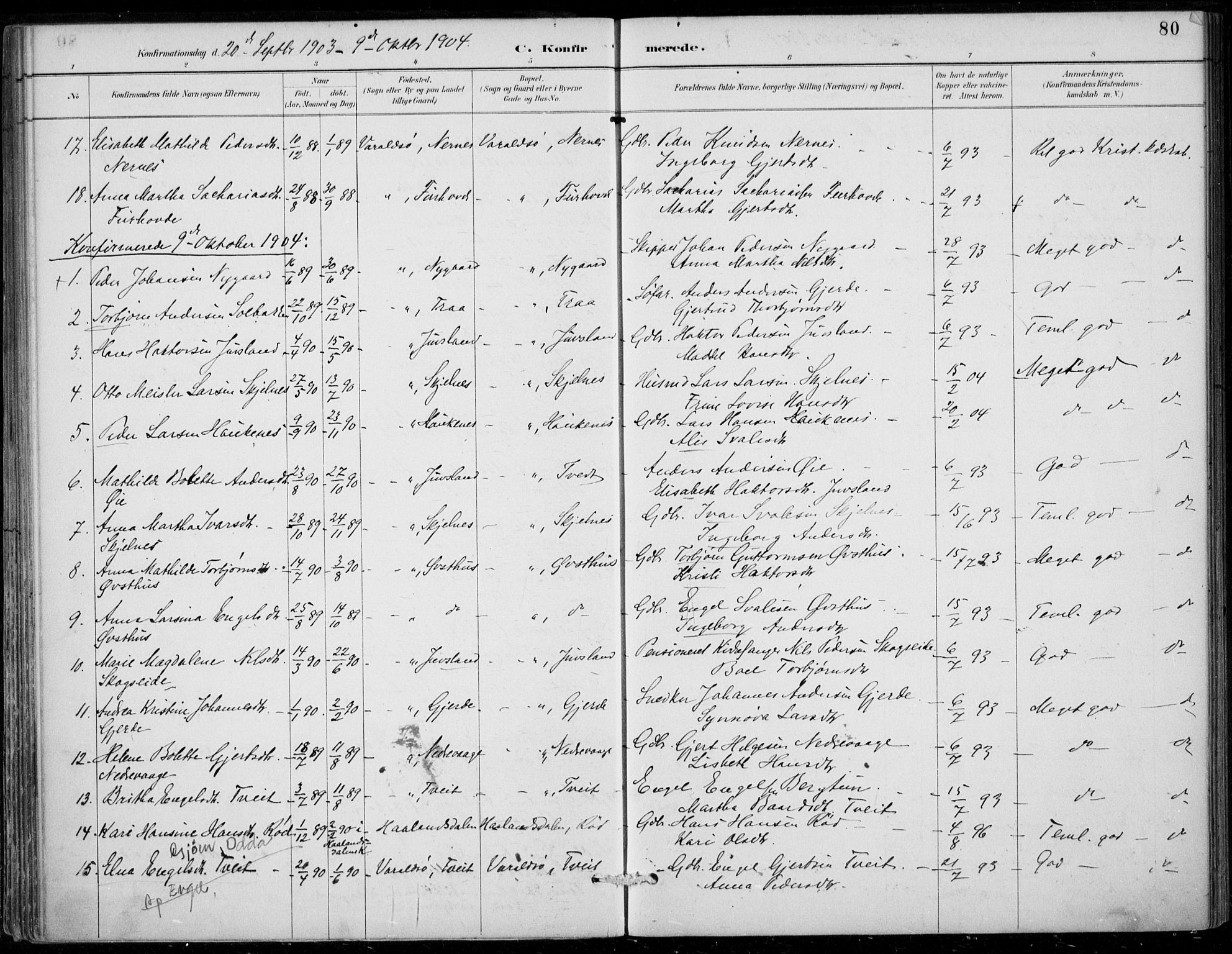 Strandebarm sokneprestembete, SAB/A-78401/H/Haa: Parish register (official) no. D  1, 1886-1912, p. 80
