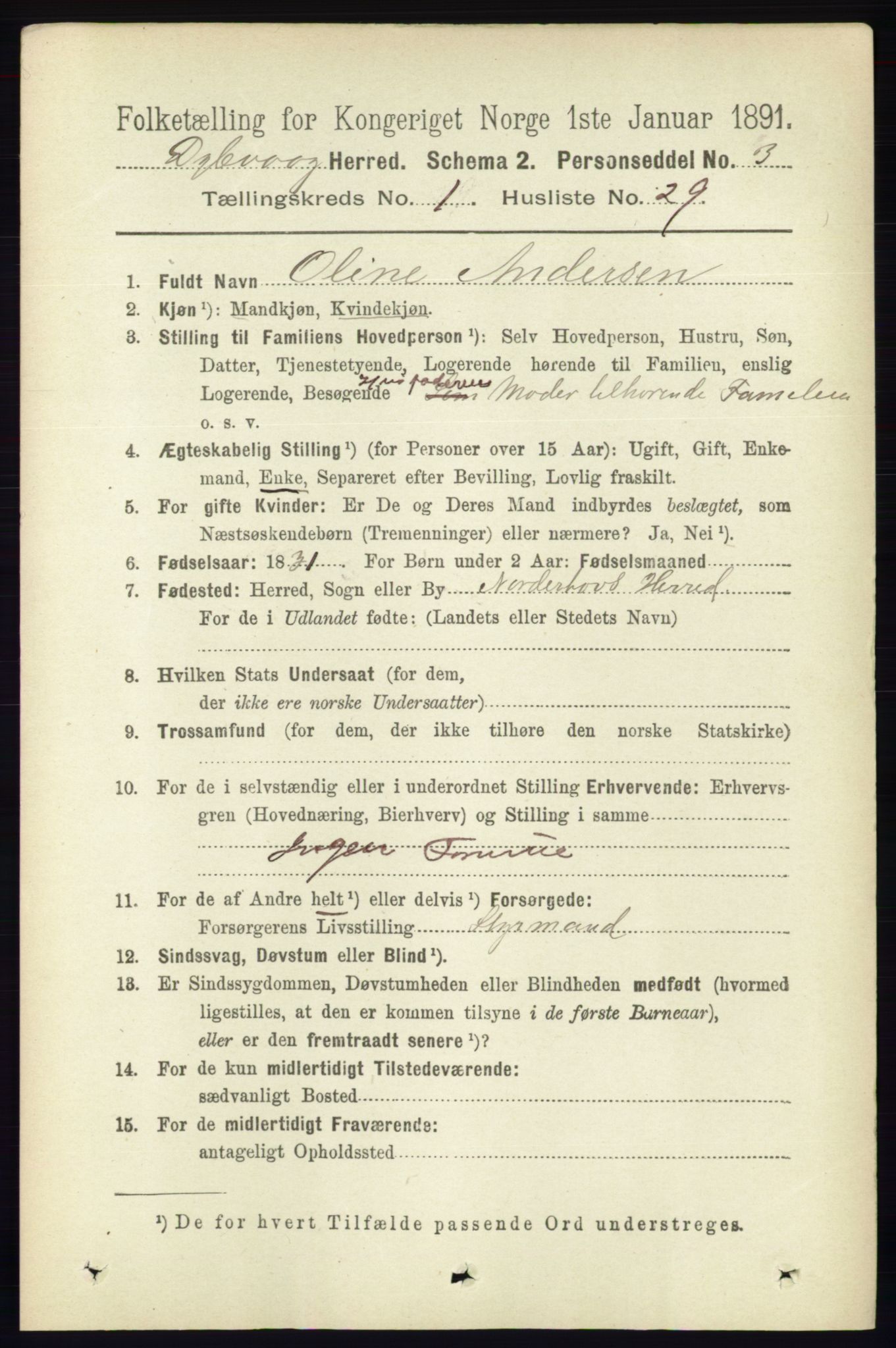 RA, 1891 census for 0915 Dypvåg, 1891, p. 279