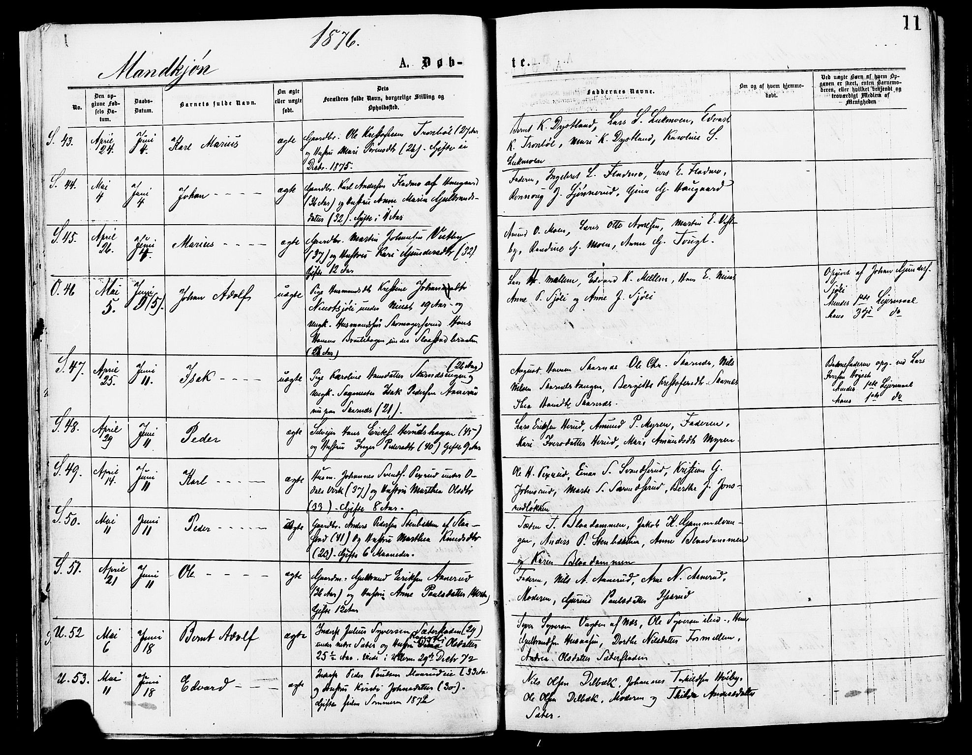 Sør-Odal prestekontor, AV/SAH-PREST-030/H/Ha/Haa/L0005: Parish register (official) no. 5, 1876-1885, p. 11