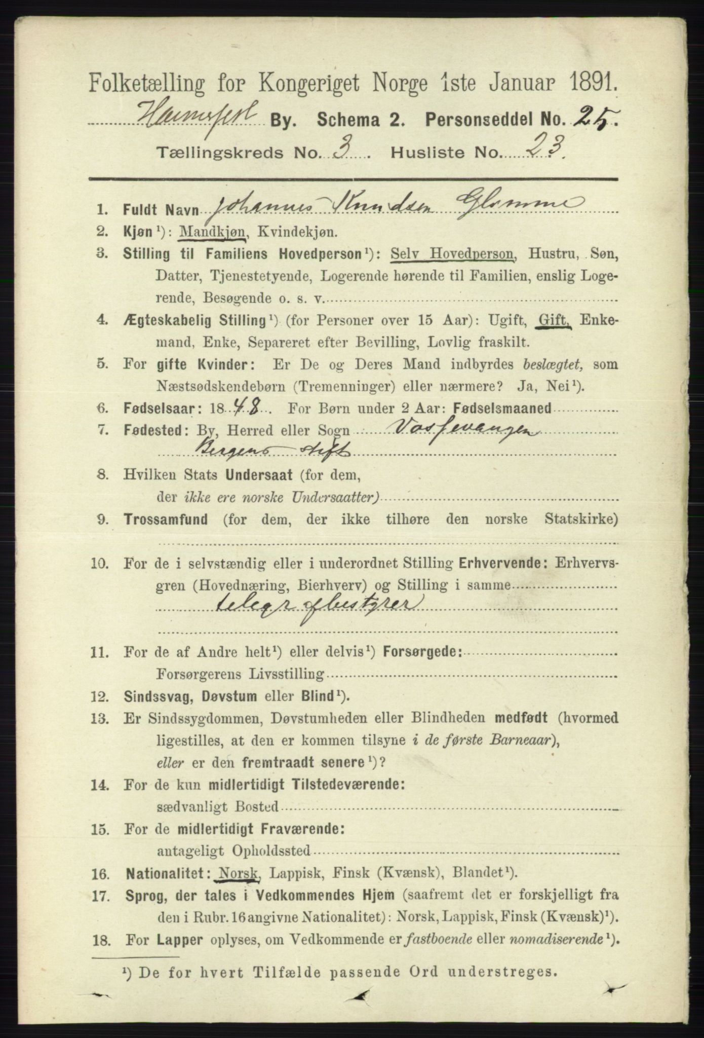 RA, 1891 census for 2001 Hammerfest, 1891, p. 847