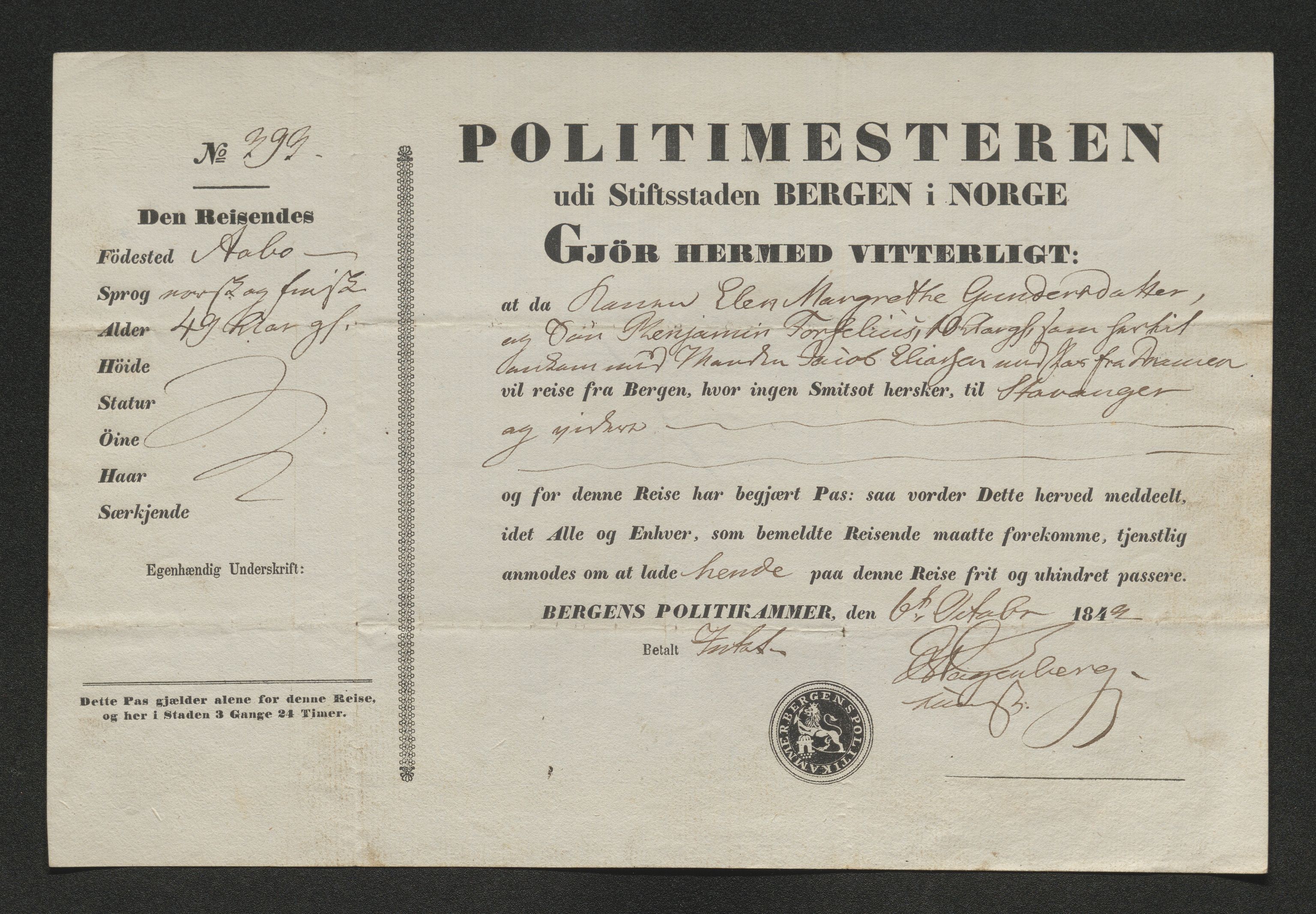 Drammen politikammer, SAKO/A-623/I/Ia/Iab/L0007: Innleverte pass, 1843-1844, p. 585