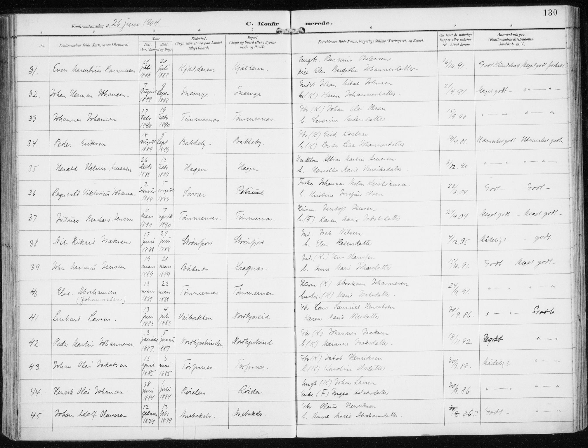 Skjervøy sokneprestkontor, AV/SATØ-S-1300/H/Ha/Haa/L0017kirke: Parish register (official) no. 17, 1895-1911, p. 130