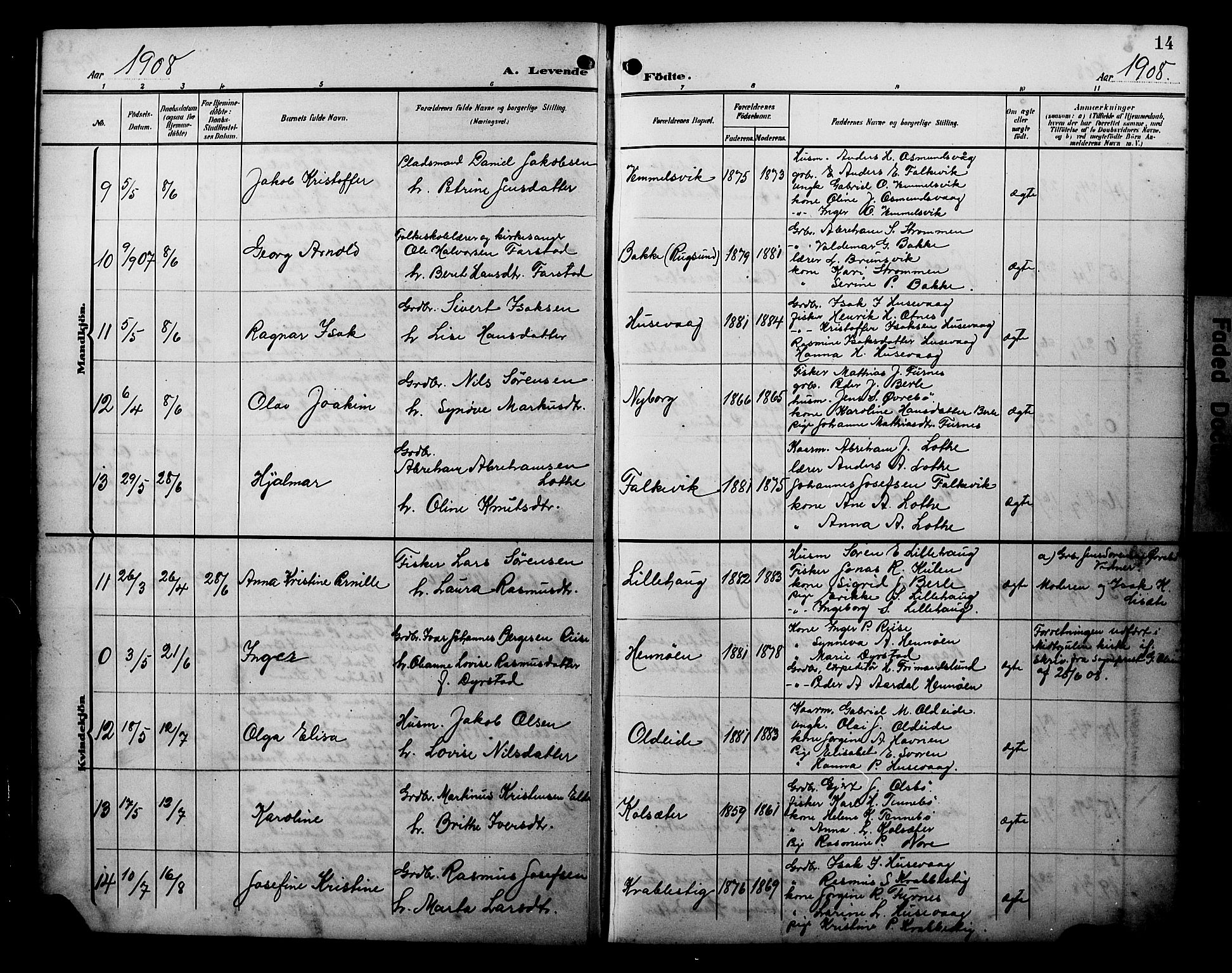 Davik sokneprestembete, AV/SAB-A-79701/H/Hab/Habc/L0003: Parish register (copy) no. C 3, 1907-1929, p. 14