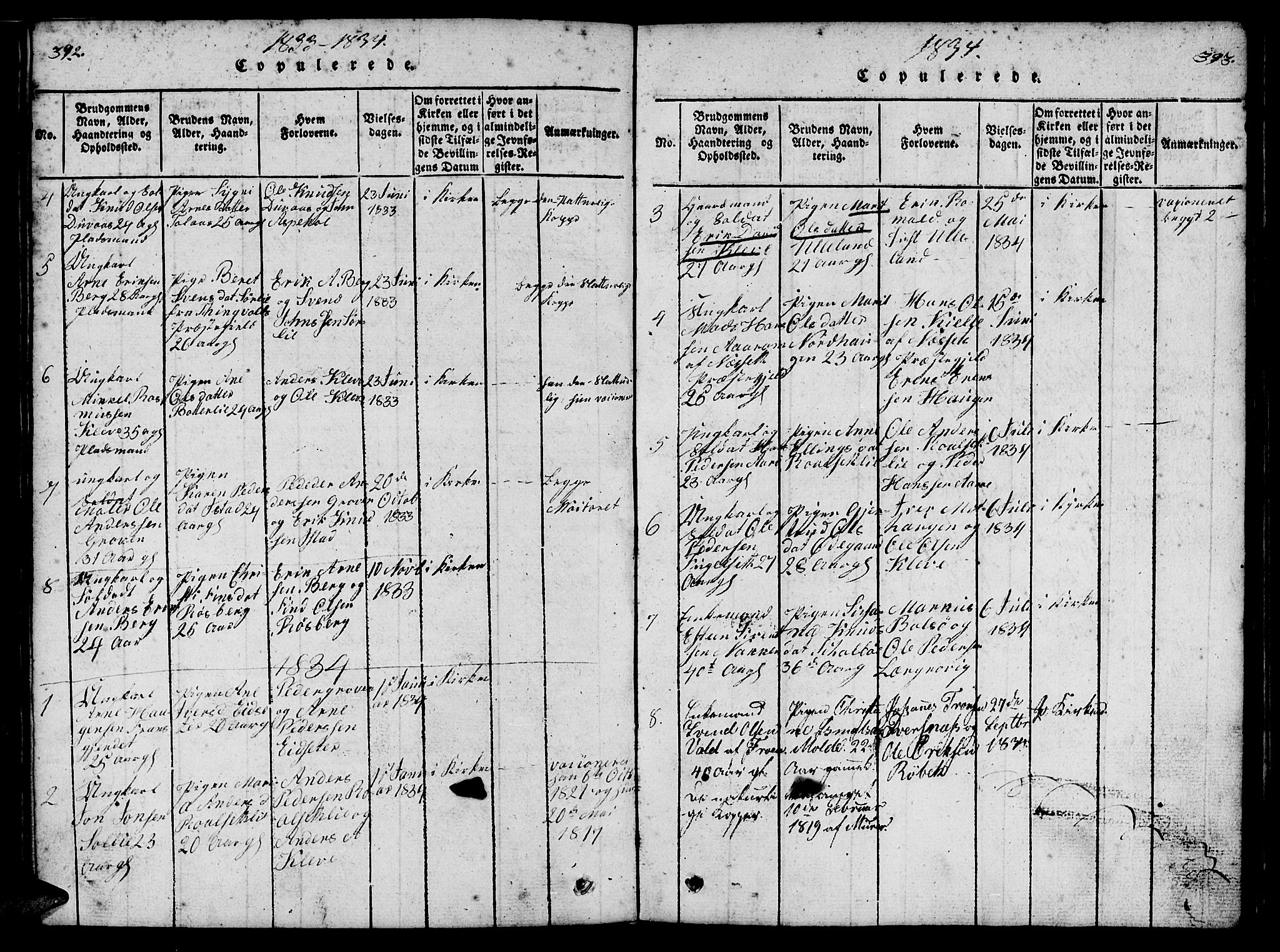 Ministerialprotokoller, klokkerbøker og fødselsregistre - Møre og Romsdal, SAT/A-1454/557/L0679: Parish register (official) no. 557A01, 1818-1843, p. 392-393