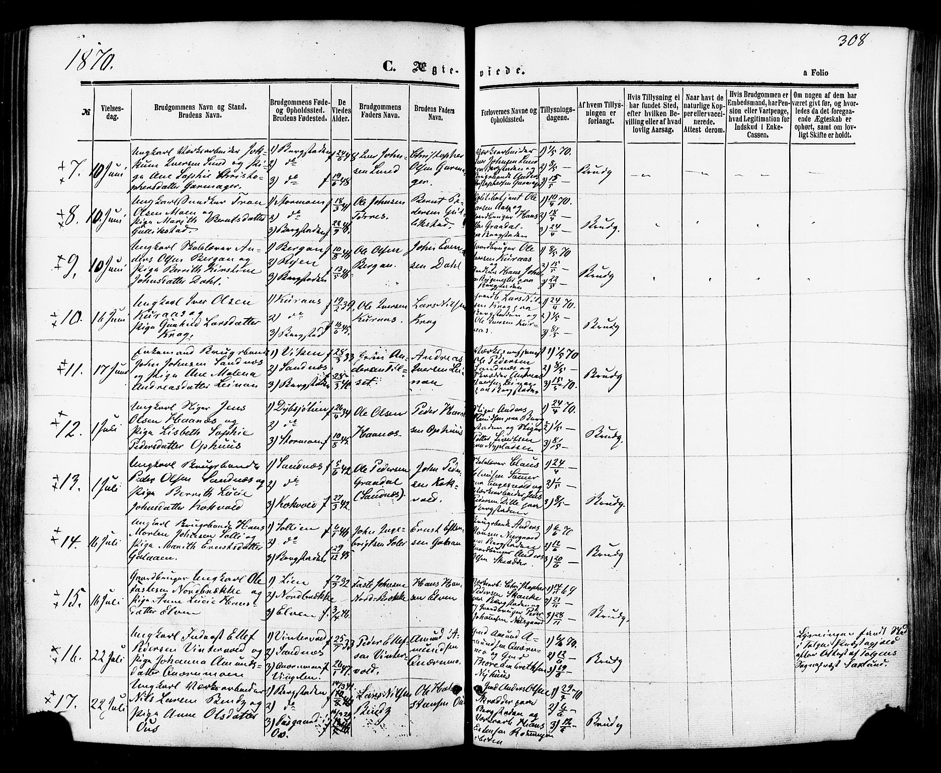 Ministerialprotokoller, klokkerbøker og fødselsregistre - Sør-Trøndelag, SAT/A-1456/681/L0932: Parish register (official) no. 681A10, 1860-1878, p. 308