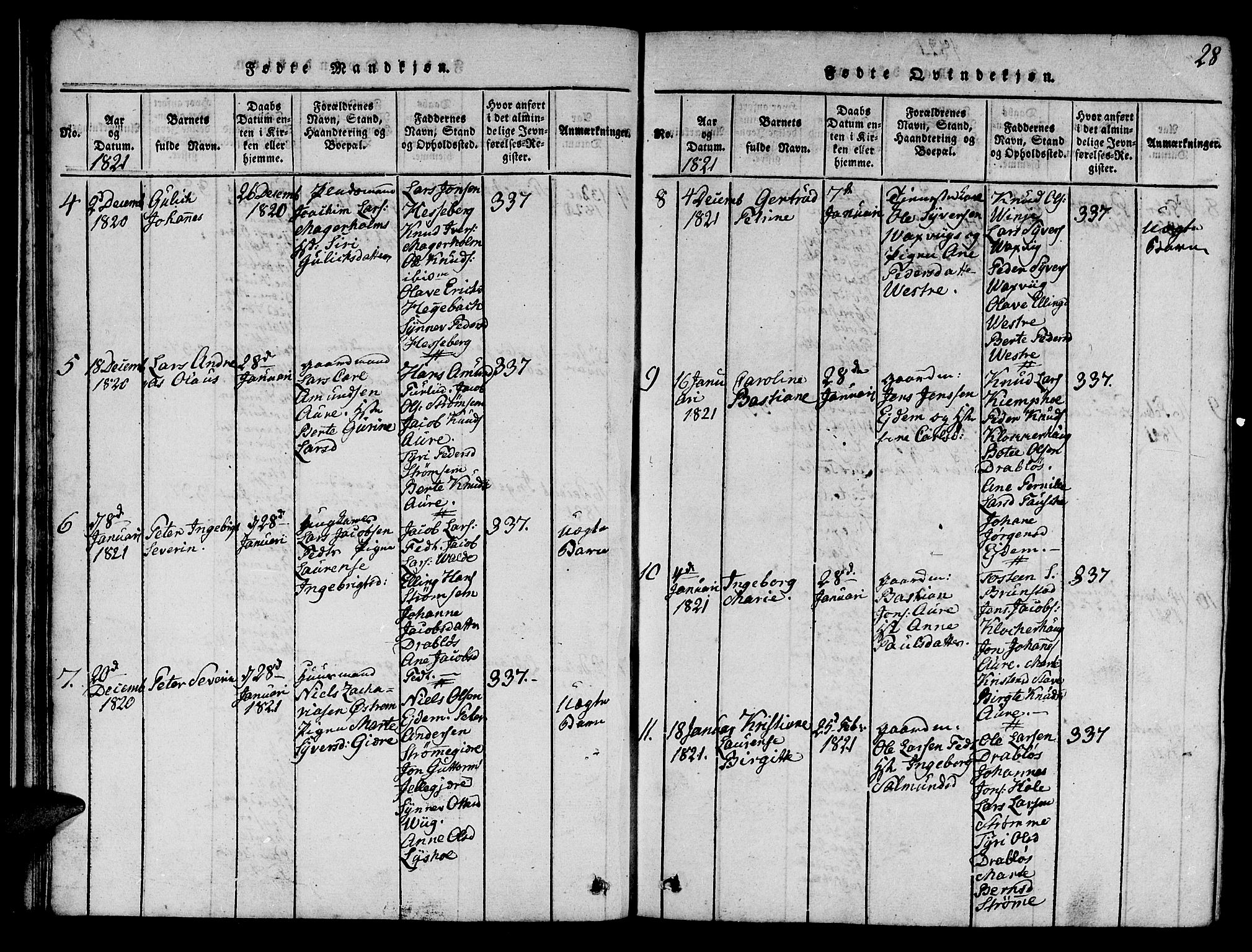 Ministerialprotokoller, klokkerbøker og fødselsregistre - Møre og Romsdal, SAT/A-1454/522/L0322: Parish register (copy) no. 522C01, 1816-1830, p. 28