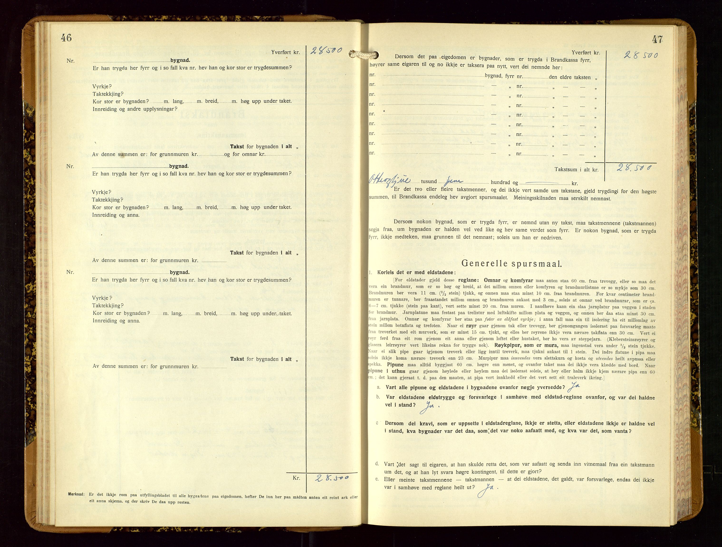 Suldal lensmannskontor, AV/SAST-A-100419/Gob/L0003: Branntakstprotokoll, 1924-1955, p. 46-47