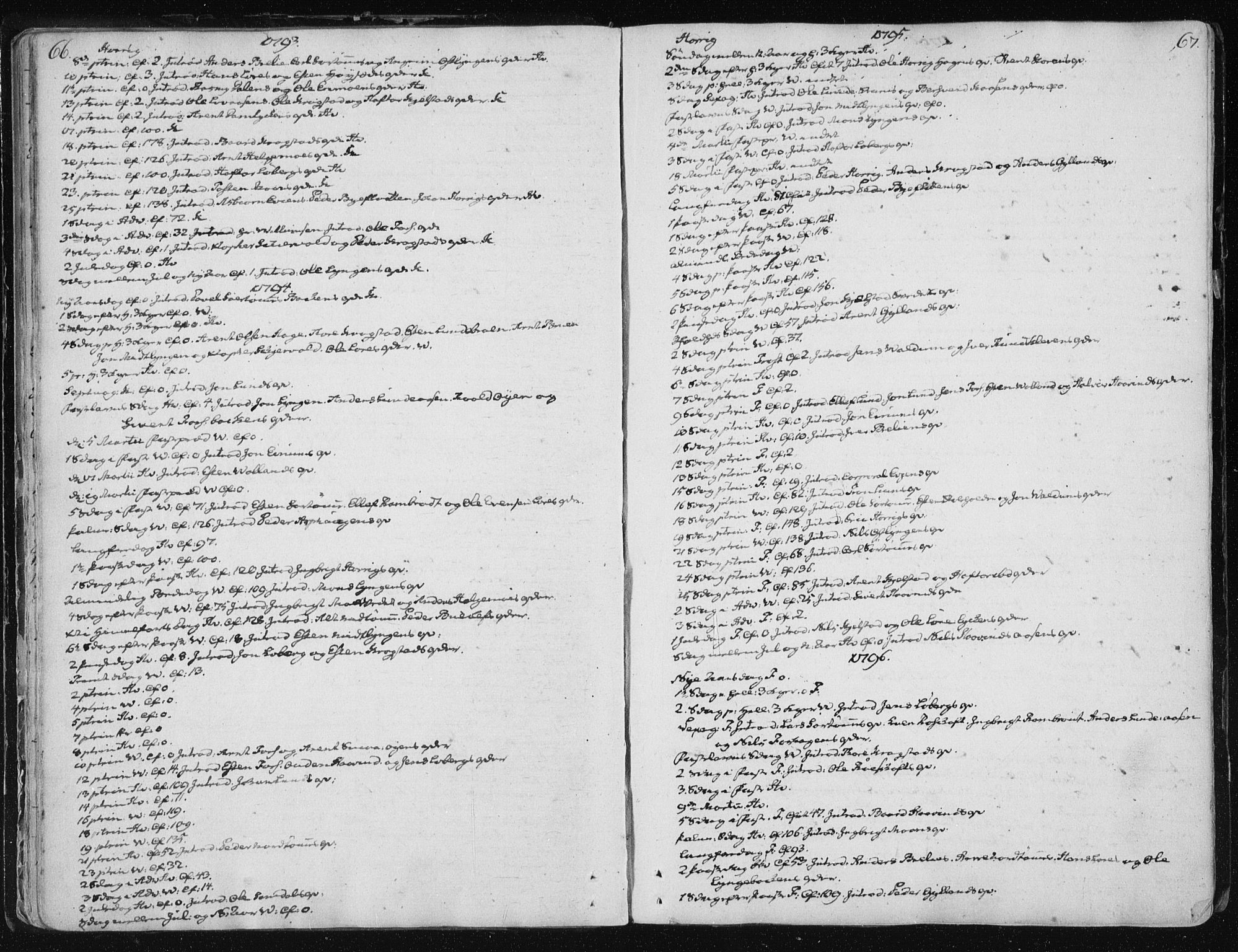 Ministerialprotokoller, klokkerbøker og fødselsregistre - Sør-Trøndelag, SAT/A-1456/687/L0993: Parish register (official) no. 687A03 /2, 1788-1815, p. 66-67
