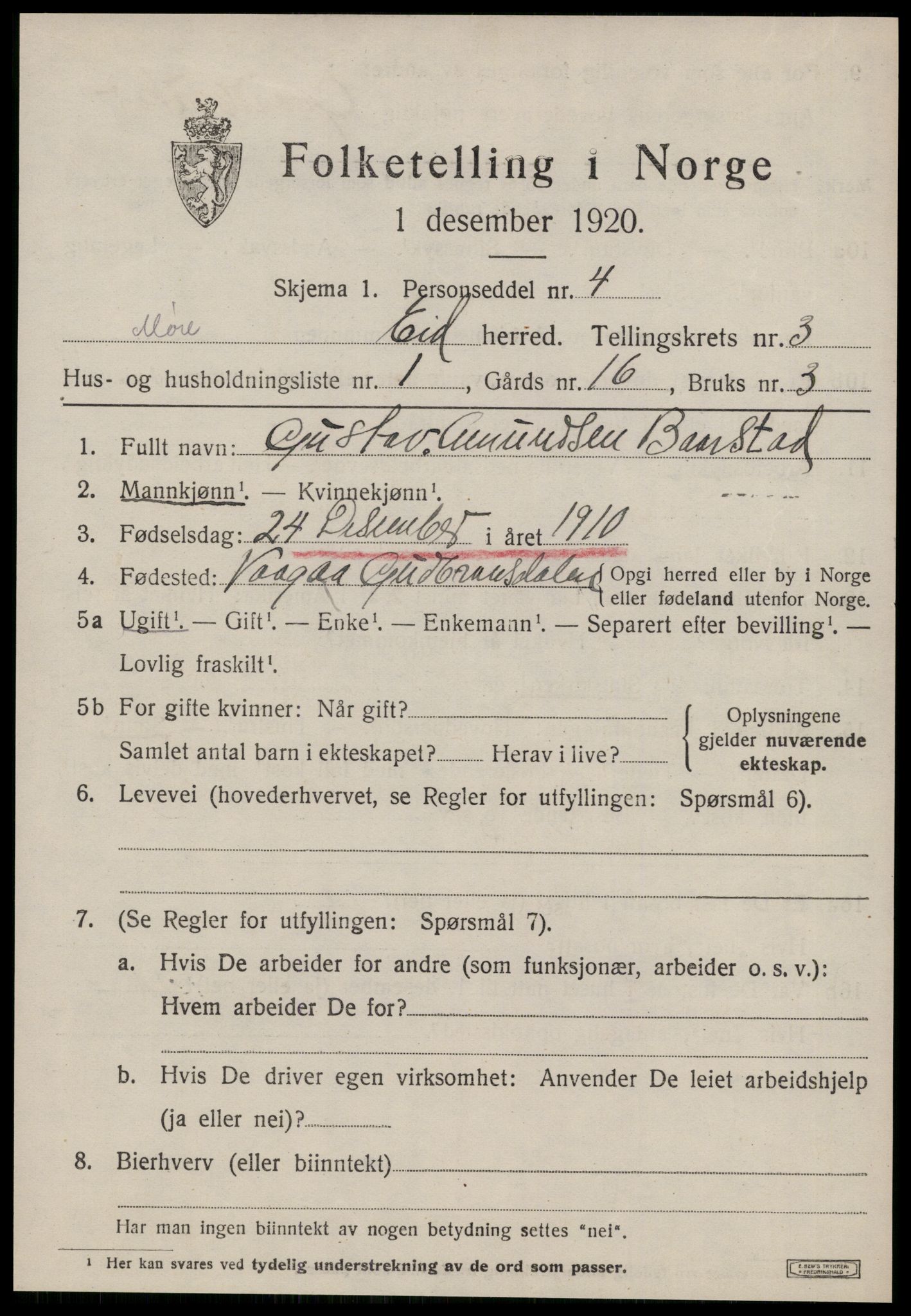 SAT, 1920 census for Eid, 1920, p. 729