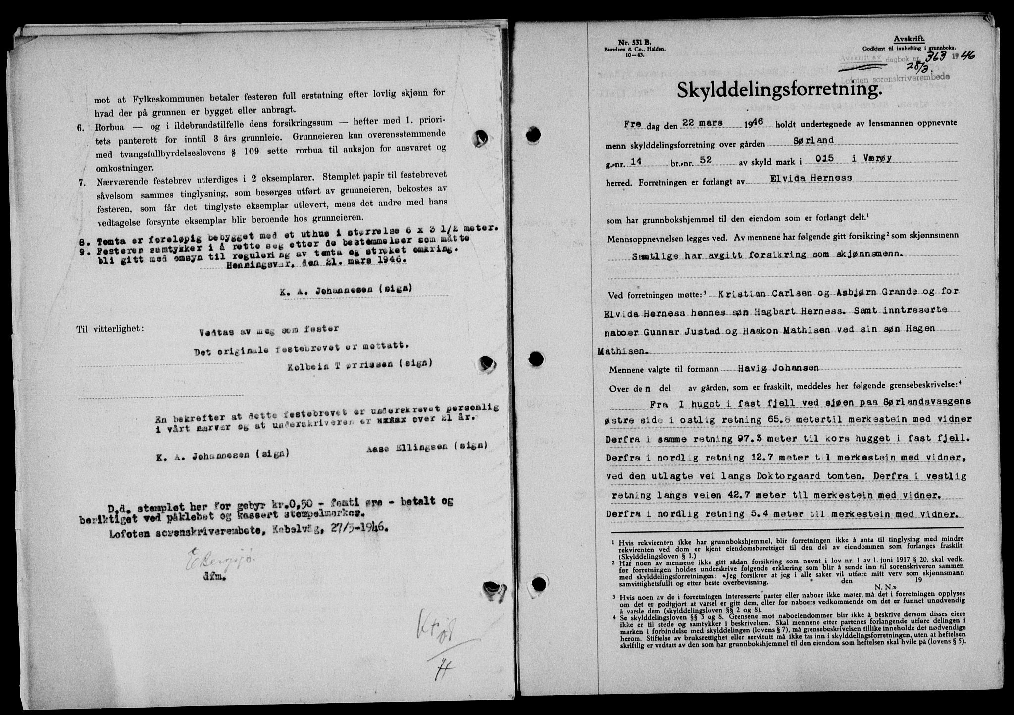 Lofoten sorenskriveri, SAT/A-0017/1/2/2C/L0013a: Mortgage book no. 13a, 1944-1946, Diary no: : 363/1946
