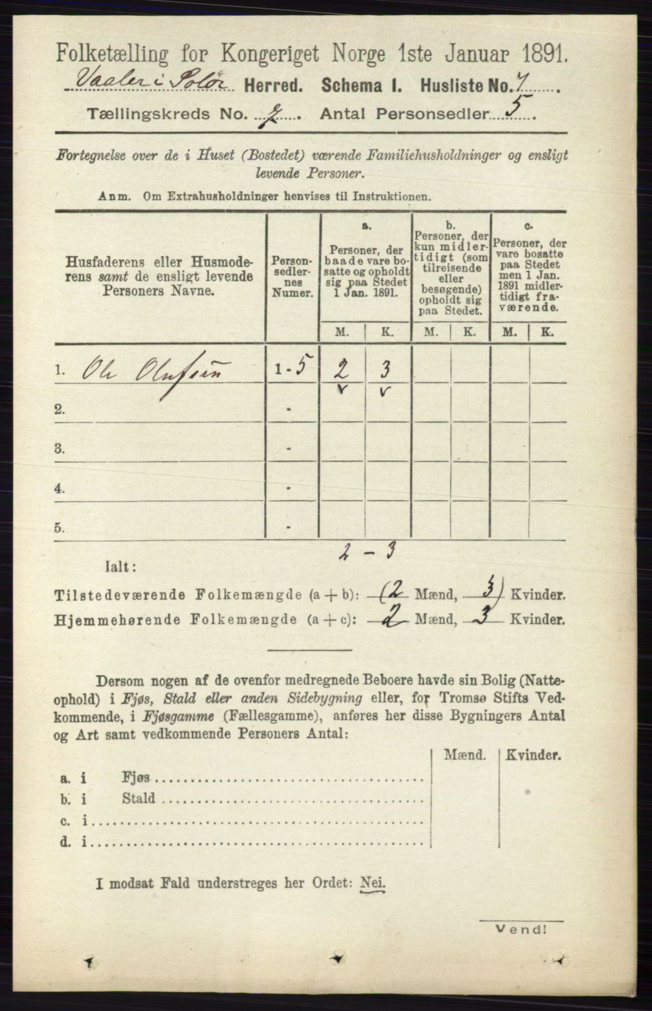 RA, 1891 census for 0426 Våler, 1891, p. 2875