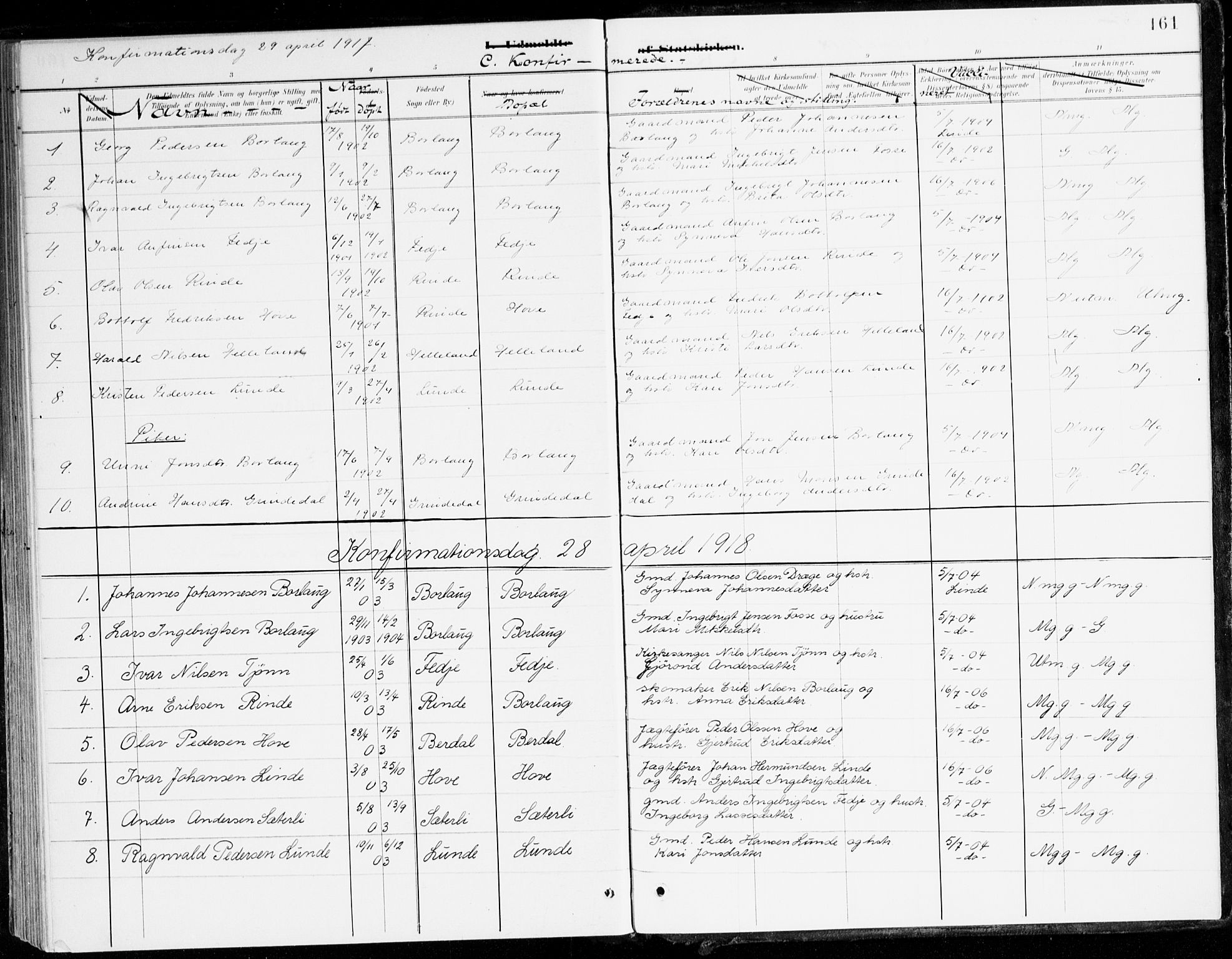 Leikanger sokneprestembete, AV/SAB-A-81001/H/Haa/Haad/L0001: Parish register (official) no. D 1, 1887-1922, p. 161