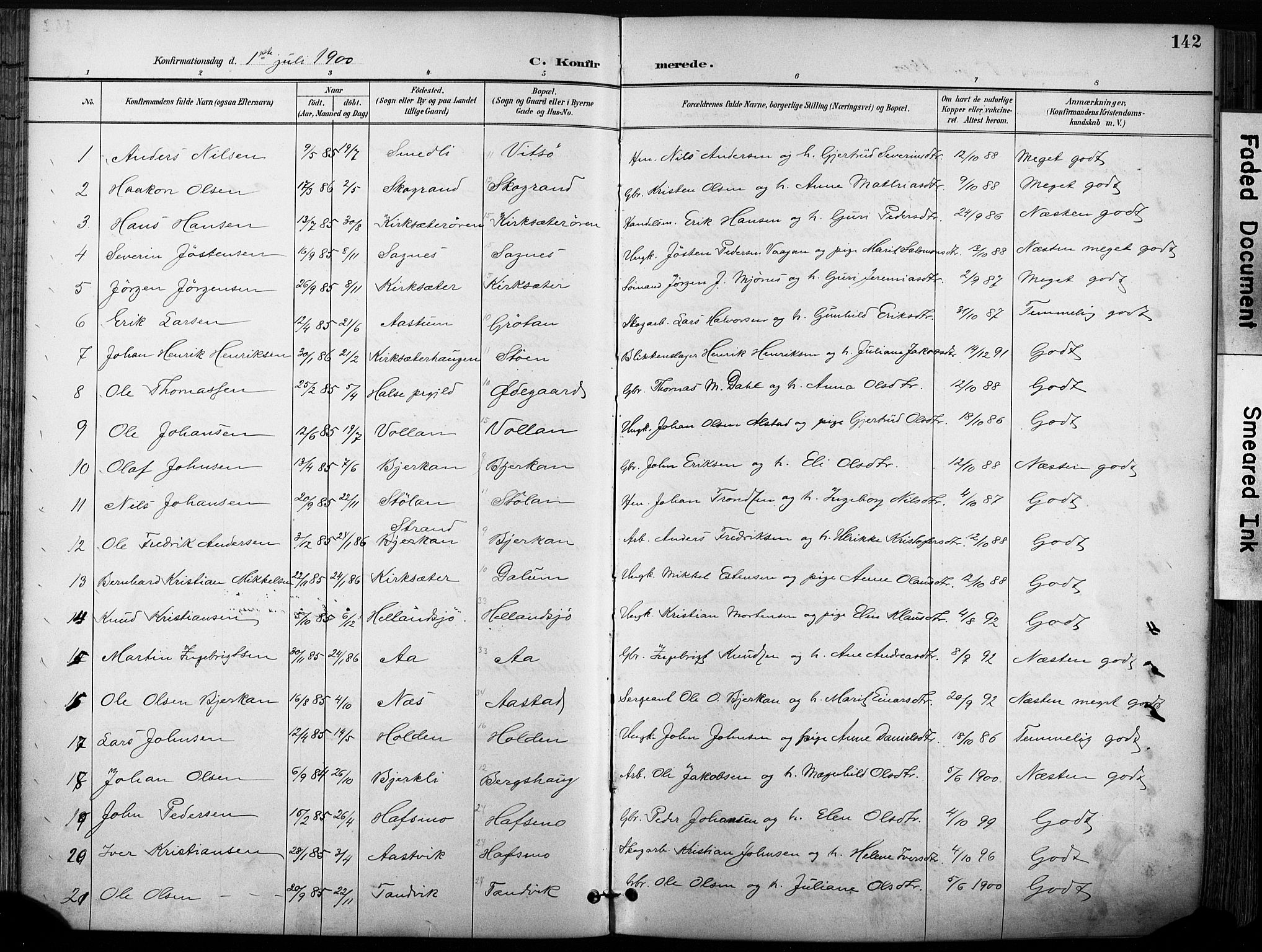 Ministerialprotokoller, klokkerbøker og fødselsregistre - Sør-Trøndelag, SAT/A-1456/630/L0497: Parish register (official) no. 630A10, 1896-1910, p. 142