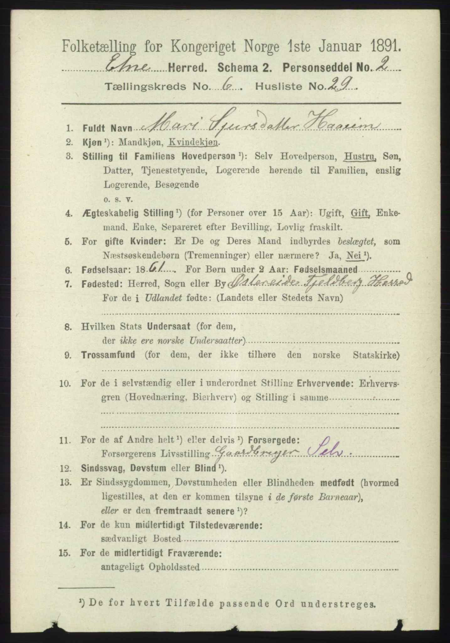 RA, 1891 census for 1211 Etne, 1891, p. 1352