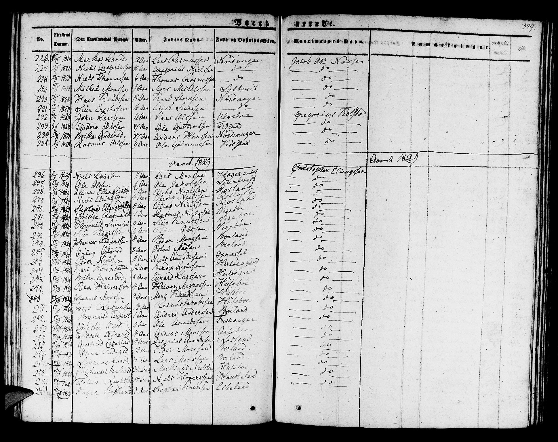 Manger sokneprestembete, SAB/A-76801/H/Haa: Parish register (official) no. A 4, 1824-1838, p. 379