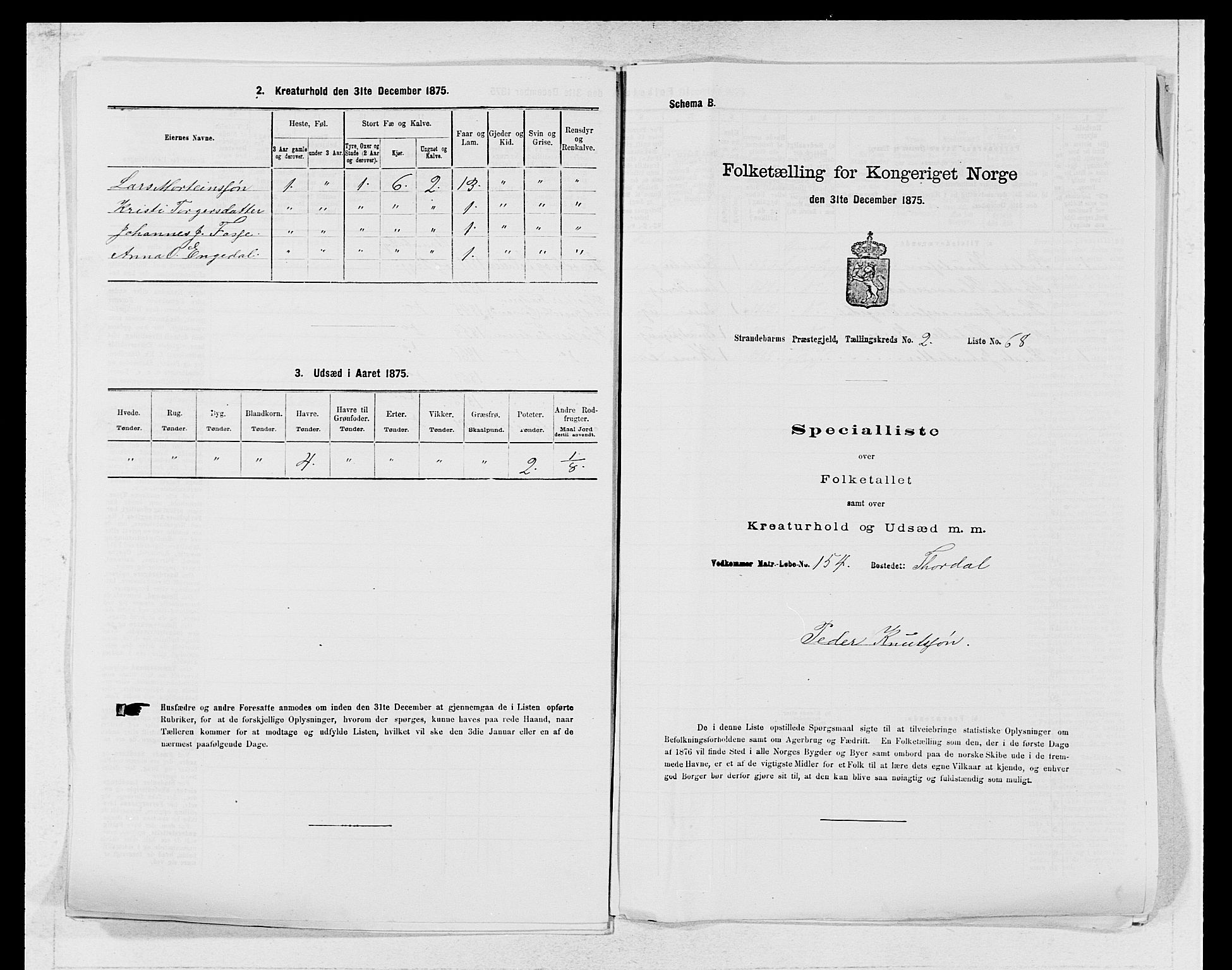 SAB, 1875 census for 1226P Strandebarm, 1875, p. 311