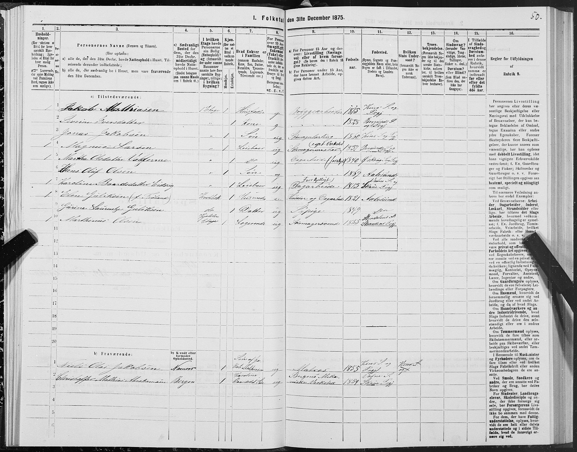SAT, 1875 census for 1501P Ålesund, 1875, p. 1050
