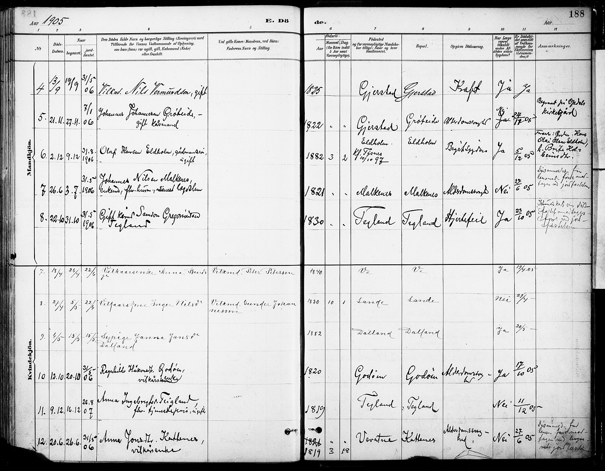 Tysnes sokneprestembete, AV/SAB-A-78601/H/Haa: Parish register (official) no. B 1, 1887-1906, p. 188