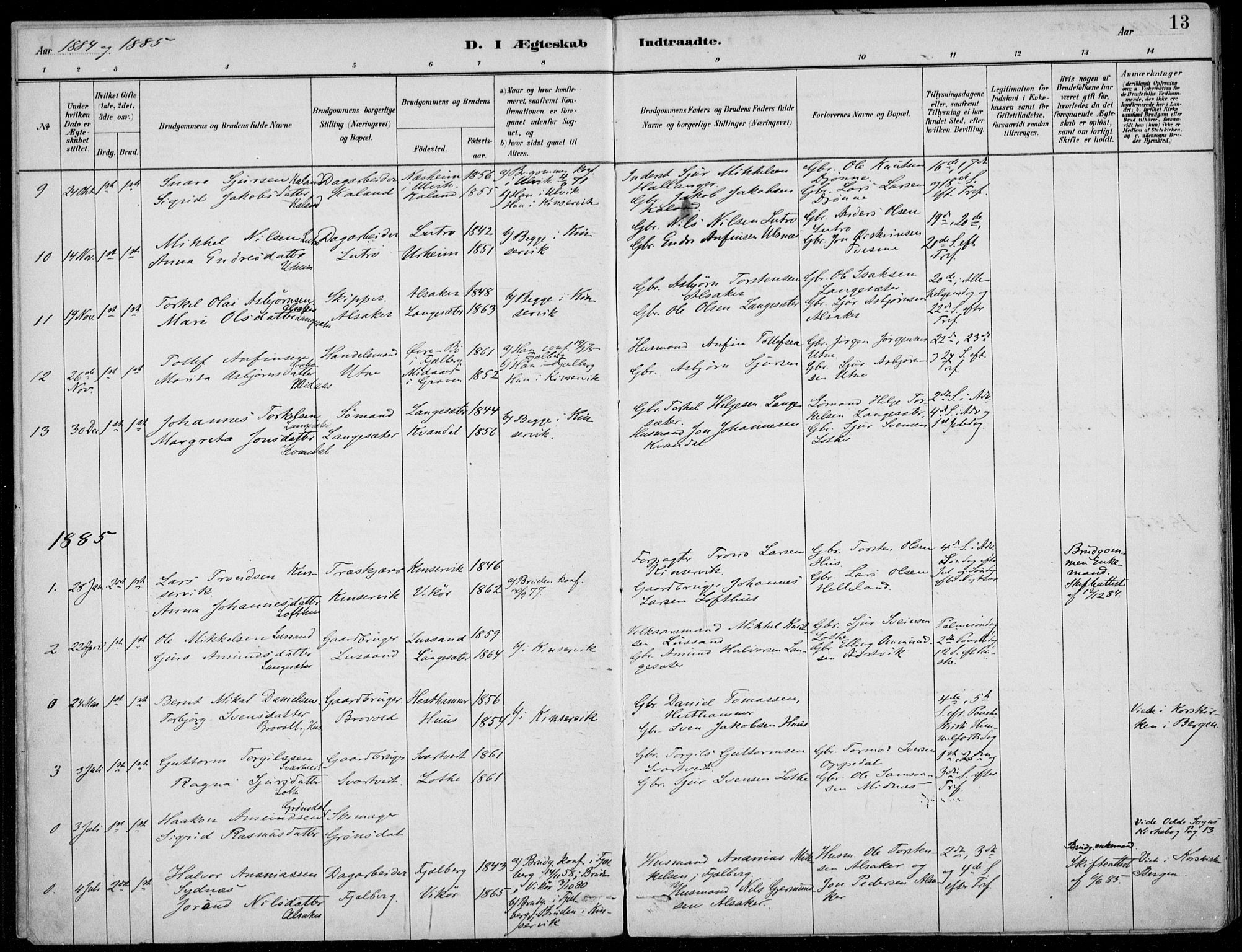 Ullensvang sokneprestembete, SAB/A-78701/H/Haa: Parish register (official) no. E  3, 1883-1916, p. 13