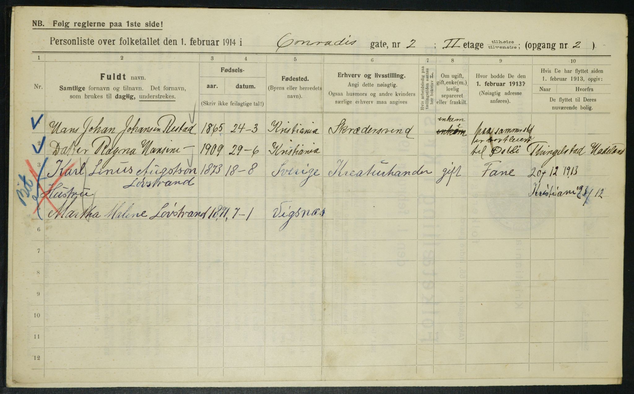 OBA, Municipal Census 1914 for Kristiania, 1914, p. 13538