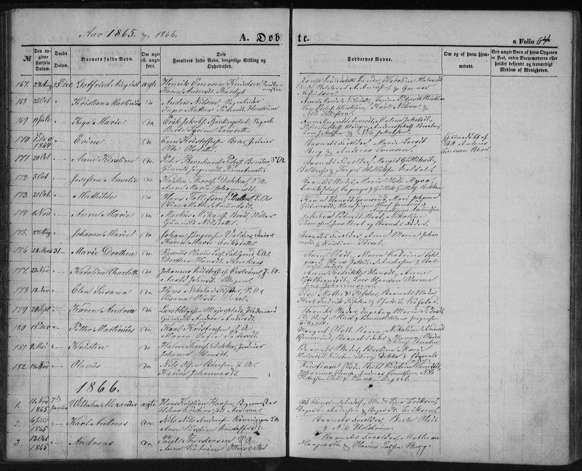 Kongsberg kirkebøker, SAKO/A-22/F/Fa/L0010: Parish register (official) no. I 10, 1859-1875, p. 64