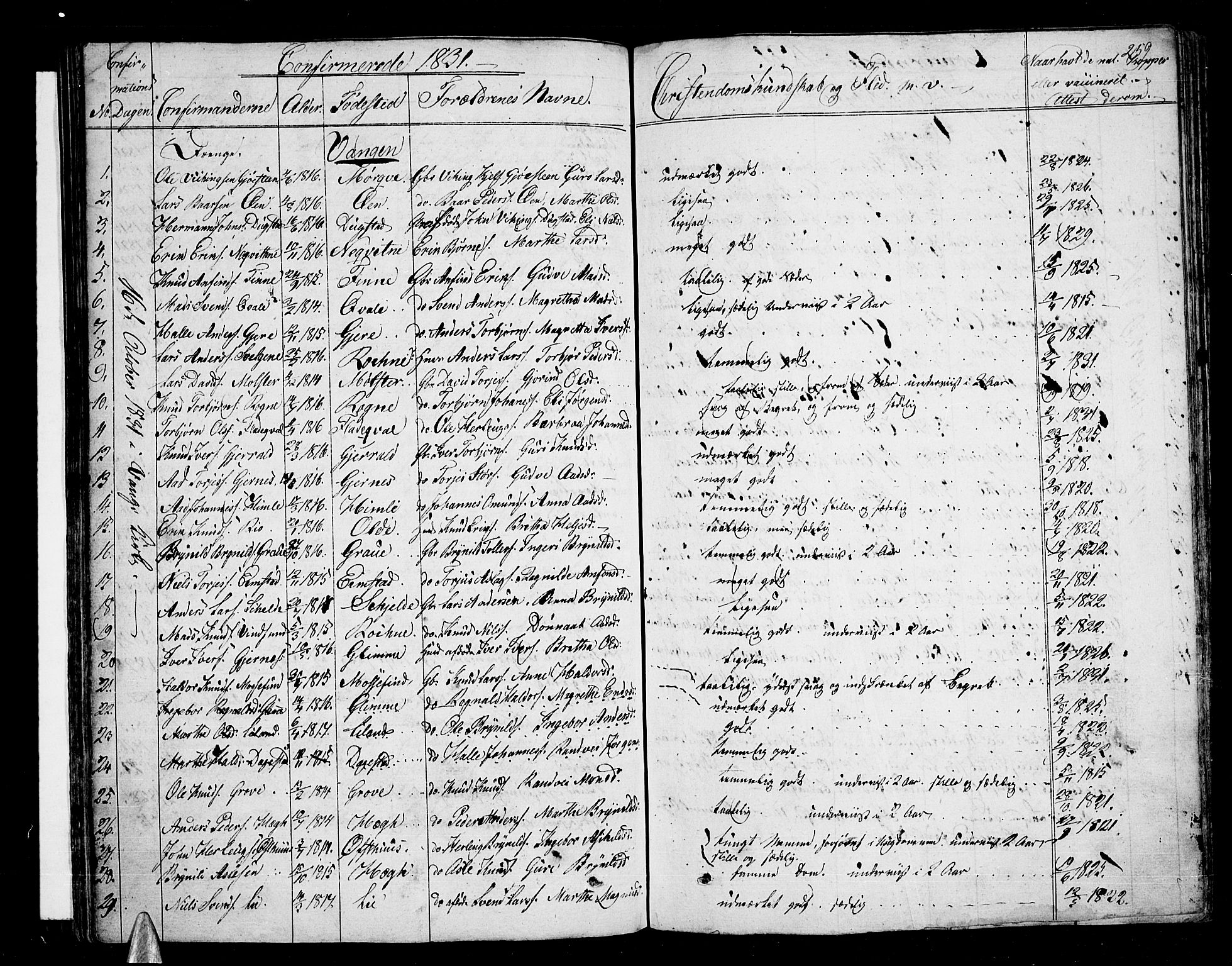 Voss sokneprestembete, AV/SAB-A-79001/H/Haa: Parish register (official) no. A 12, 1823-1837, p. 259