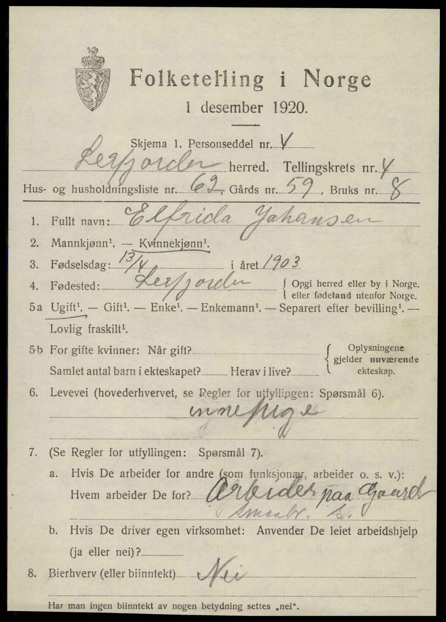 SAT, 1920 census for Leirfjord, 1920, p. 3291