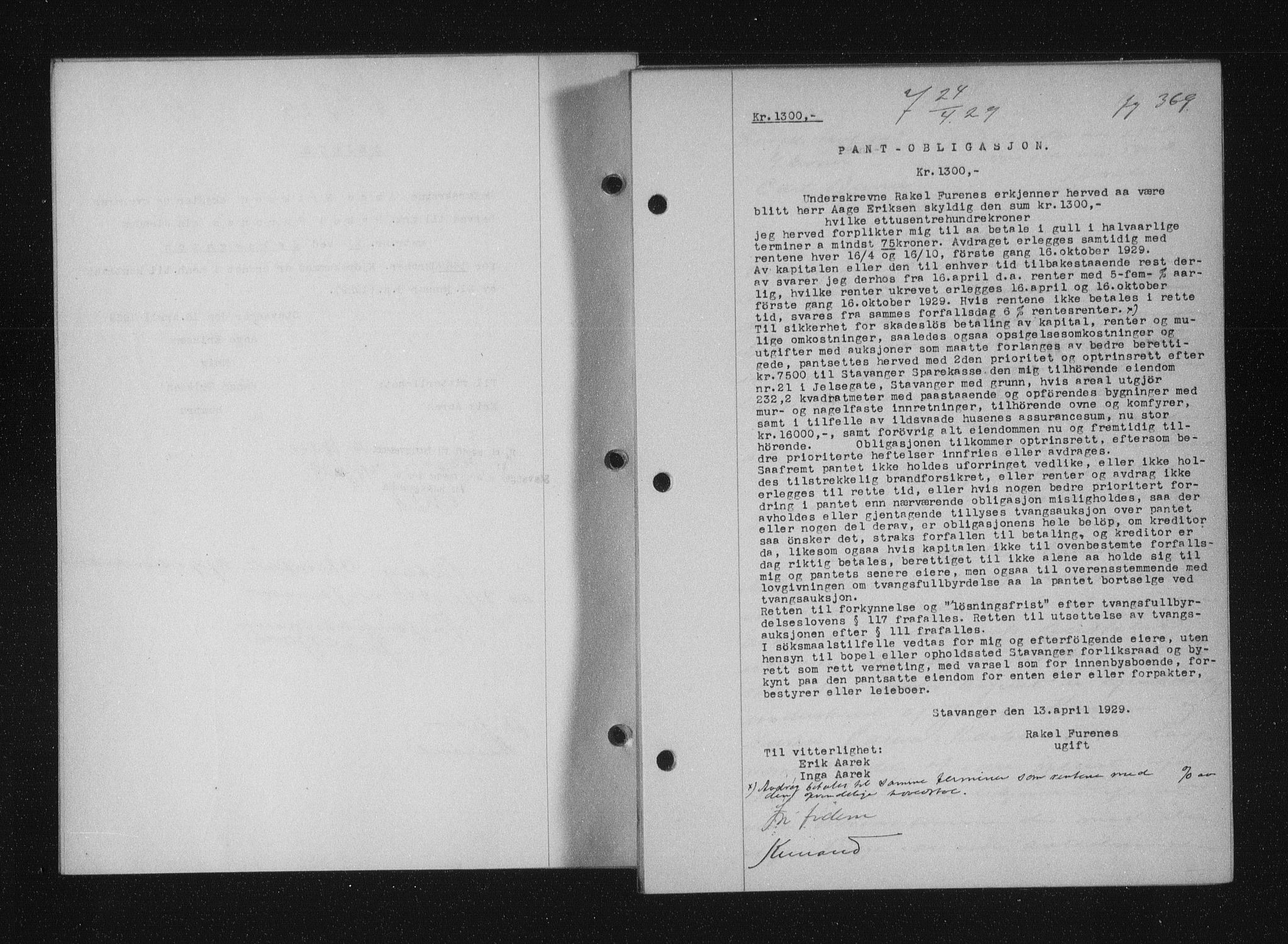 Stavanger byfogd, AV/SAST-A-101408/001/4/41/410/410BB/L0055: Mortgage book no. 43, 1928-1929, Deed date: 24.04.1929