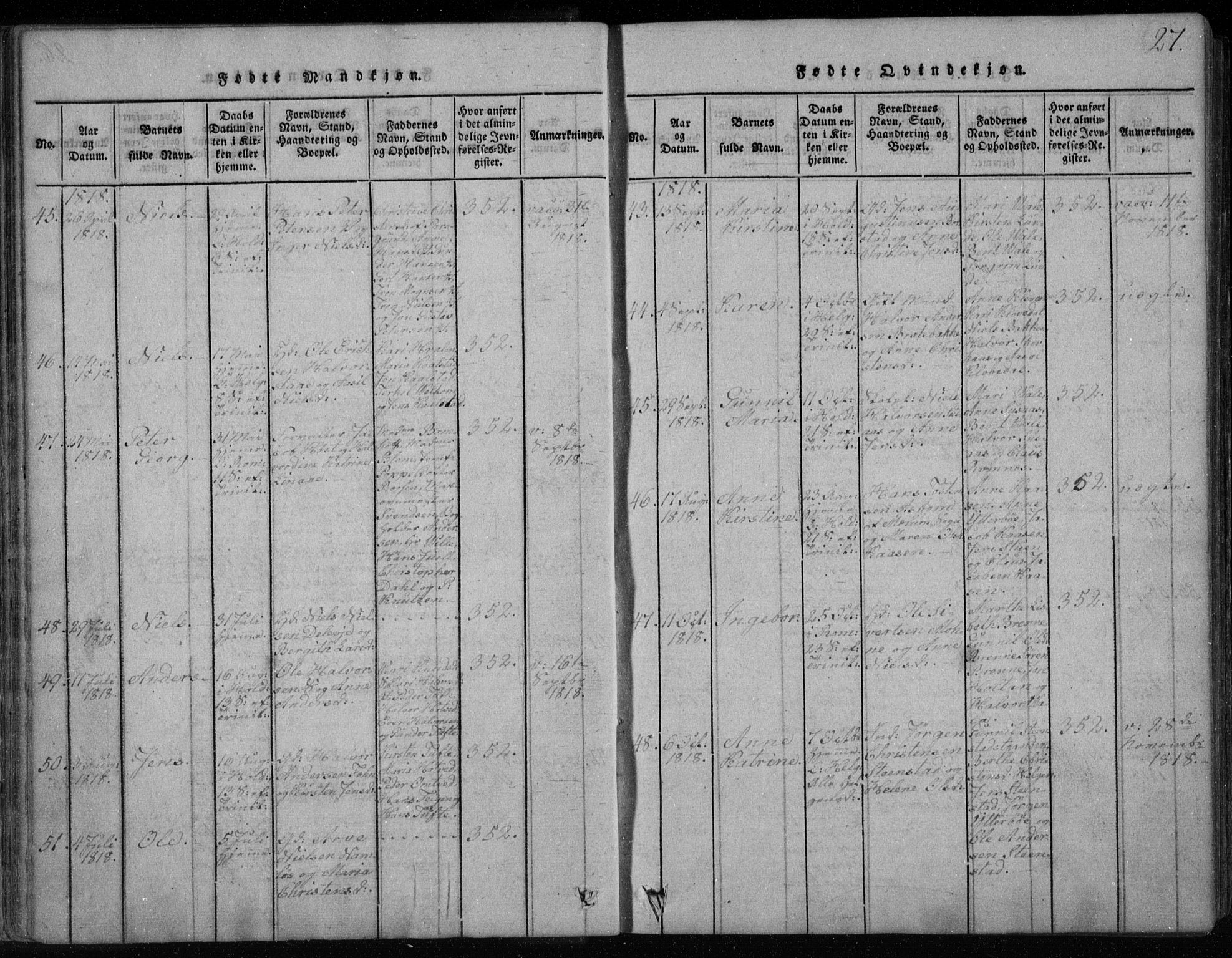 Holla kirkebøker, AV/SAKO-A-272/F/Fa/L0003: Parish register (official) no. 3, 1815-1830, p. 27