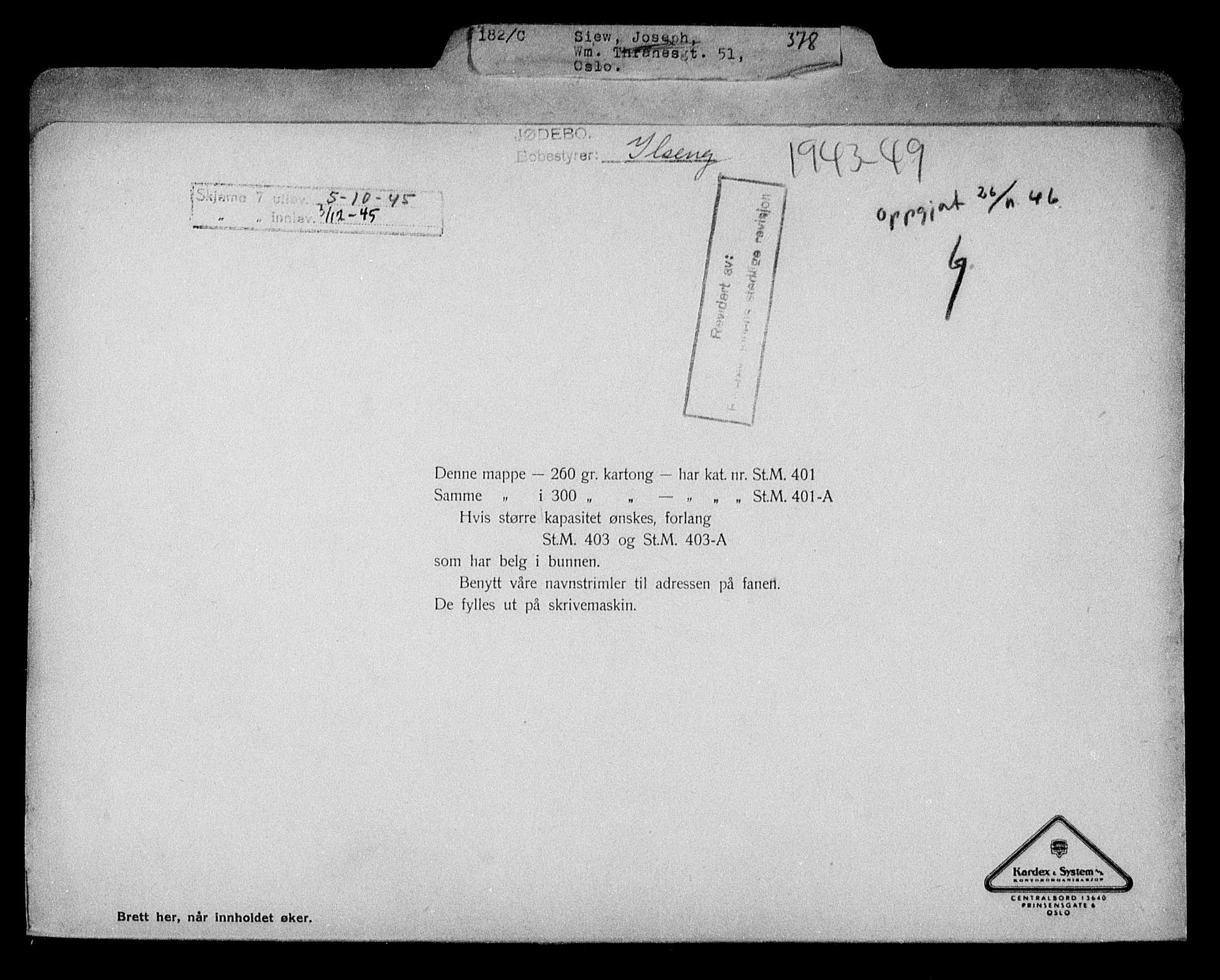 Justisdepartementet, Tilbakeføringskontoret for inndratte formuer, AV/RA-S-1564/H/Hc/Hcc/L0981: --, 1945-1947, p. 443