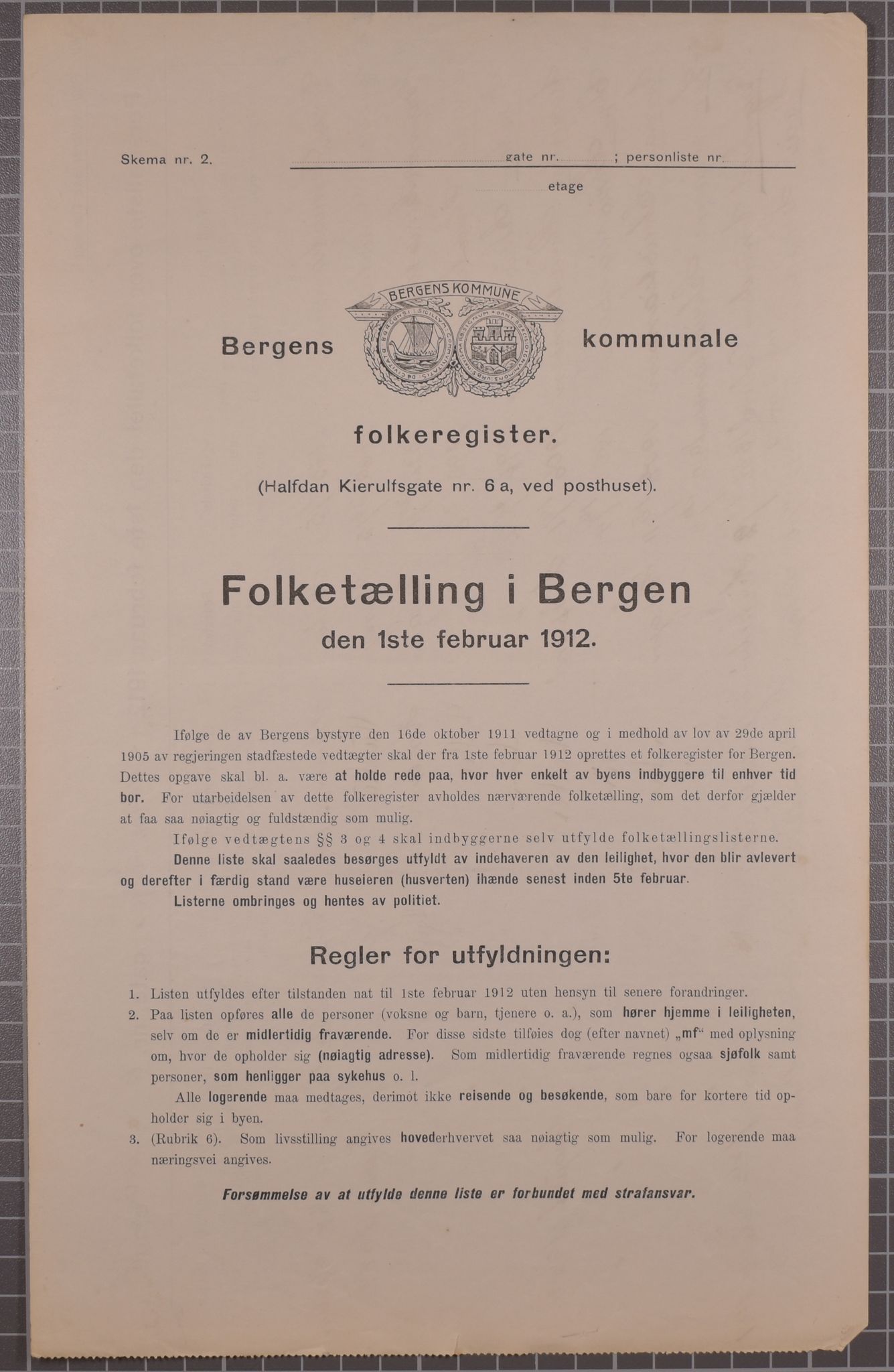 SAB, Municipal Census 1912 for Bergen, 1912, p. 3075