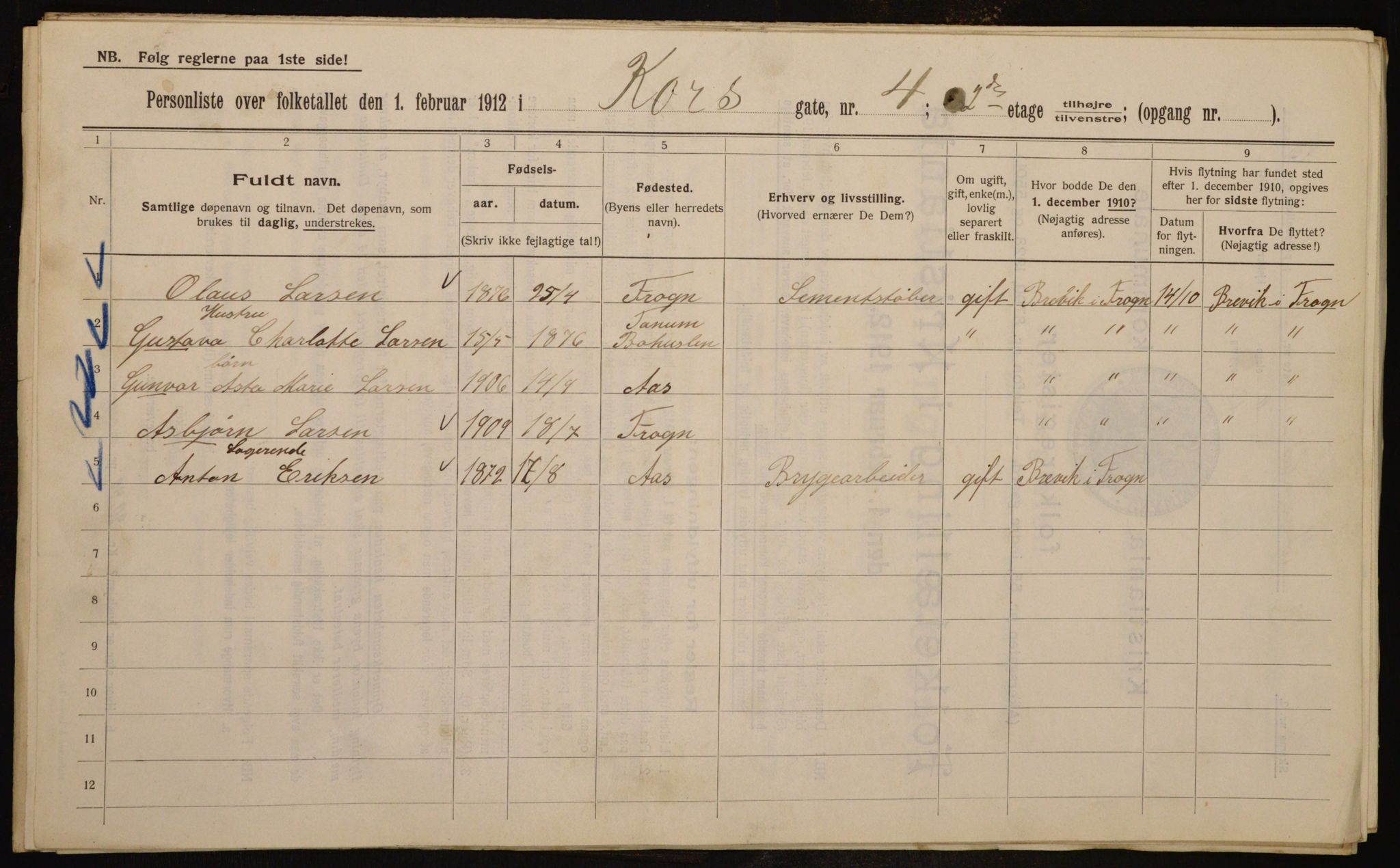 OBA, Municipal Census 1912 for Kristiania, 1912, p. 53688