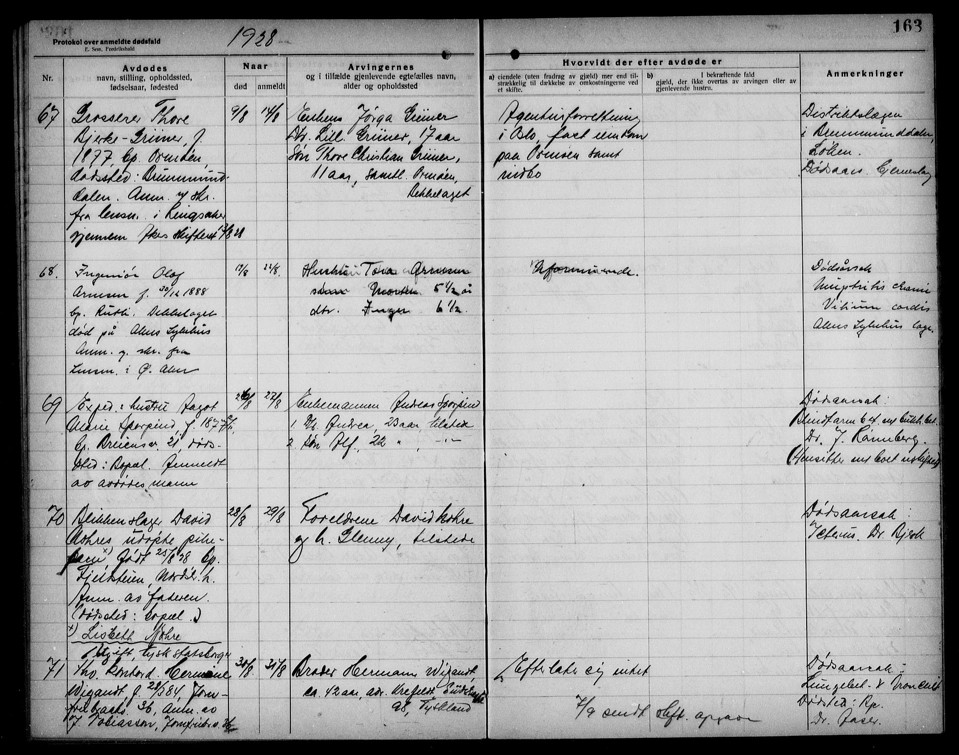 Aker kriminaldommer, skifte- og auksjonsforvalterembete, SAO/A-10452/H/Hb/Hba/Hbad/L0001: Dødsfallsprotokoll for Nordstrand, 1922-1929, p. 163