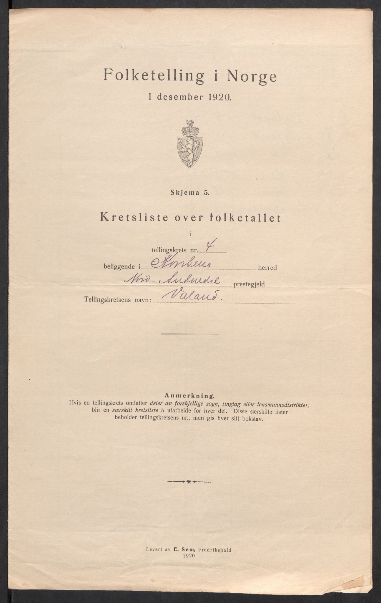 SAK, 1920 census for Konsmo, 1920, p. 15
