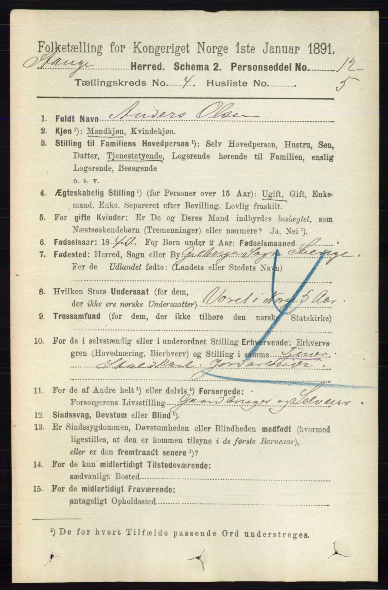 RA, 1891 census for 0417 Stange, 1891, p. 2379