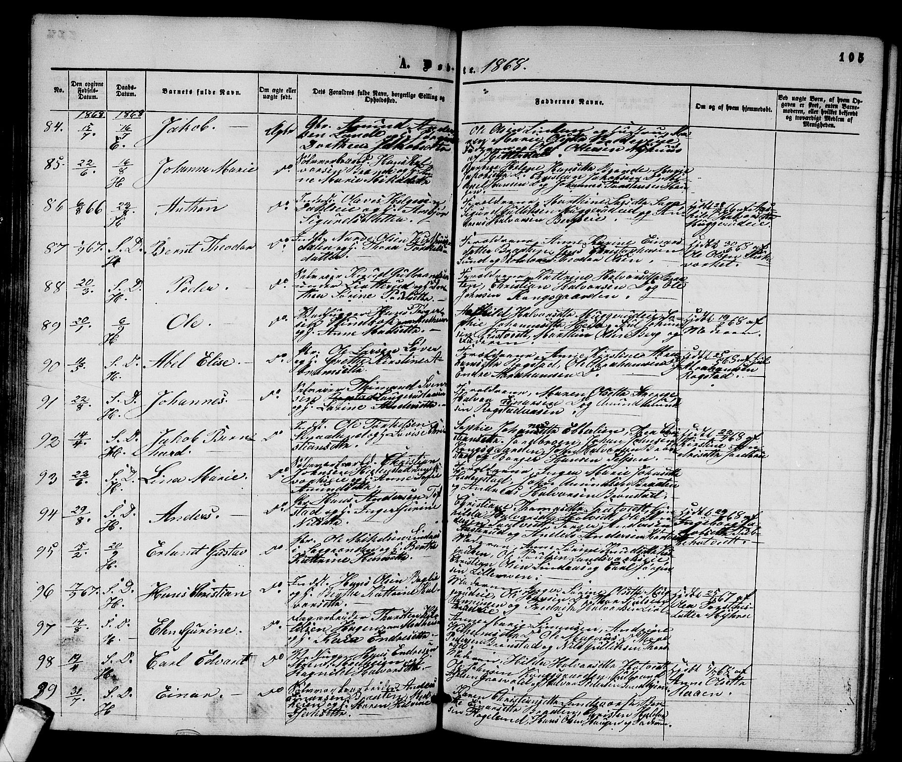 Sandsvær kirkebøker, AV/SAKO-A-244/G/Ga/L0005: Parish register (copy) no. I 5, 1857-1873, p. 105