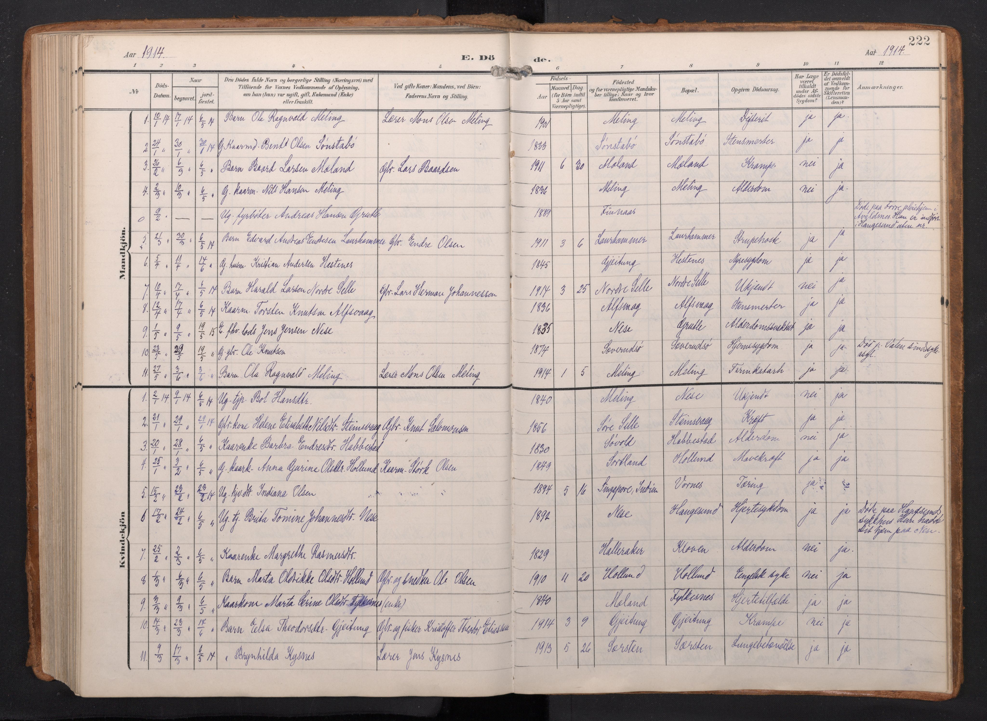 Finnås sokneprestembete, AV/SAB-A-99925/H/Ha/Haa/Haac/L0003: Parish register (official) no. C 3, 1905-1917, p. 222