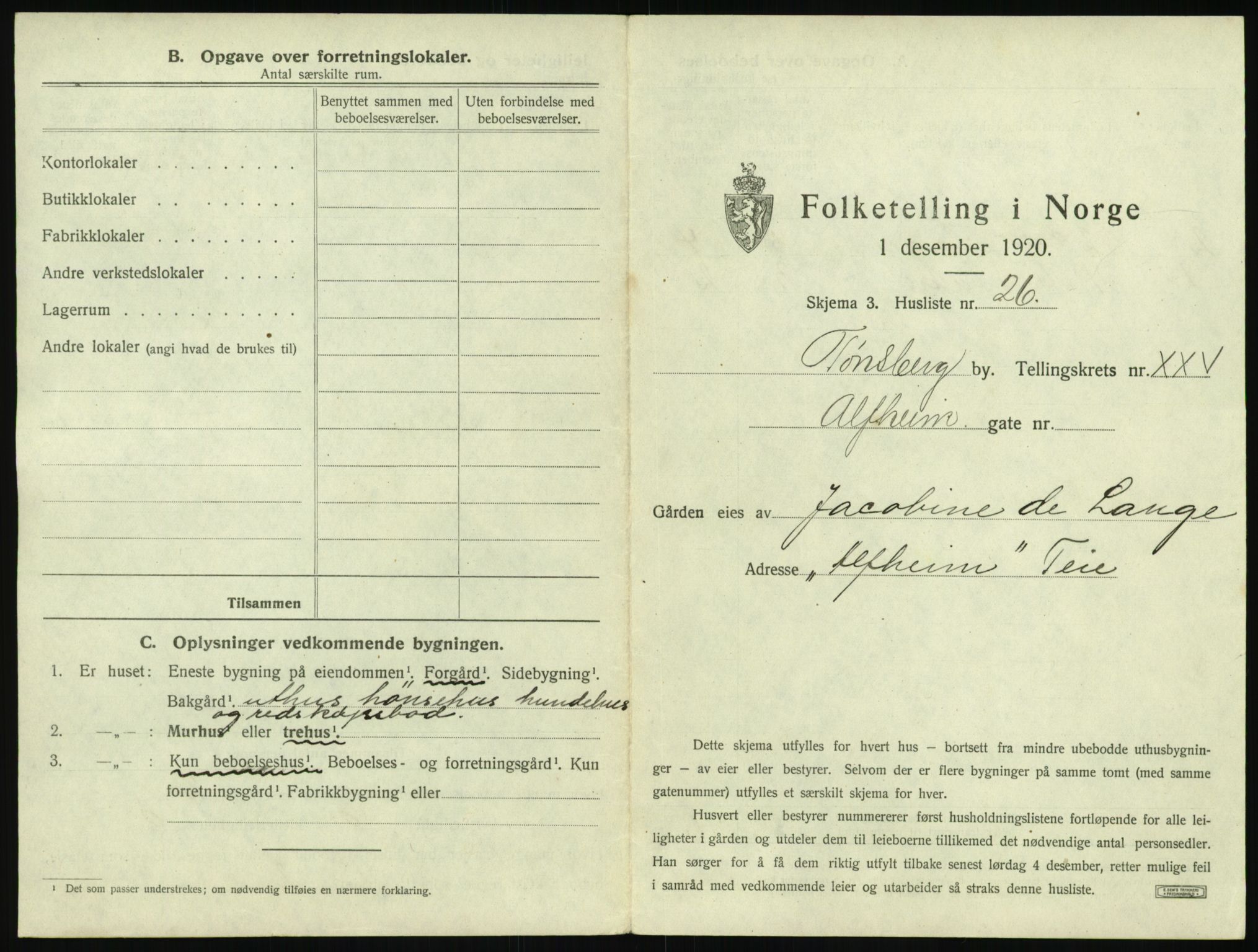 SAKO, 1920 census for Tønsberg, 1920, p. 2509