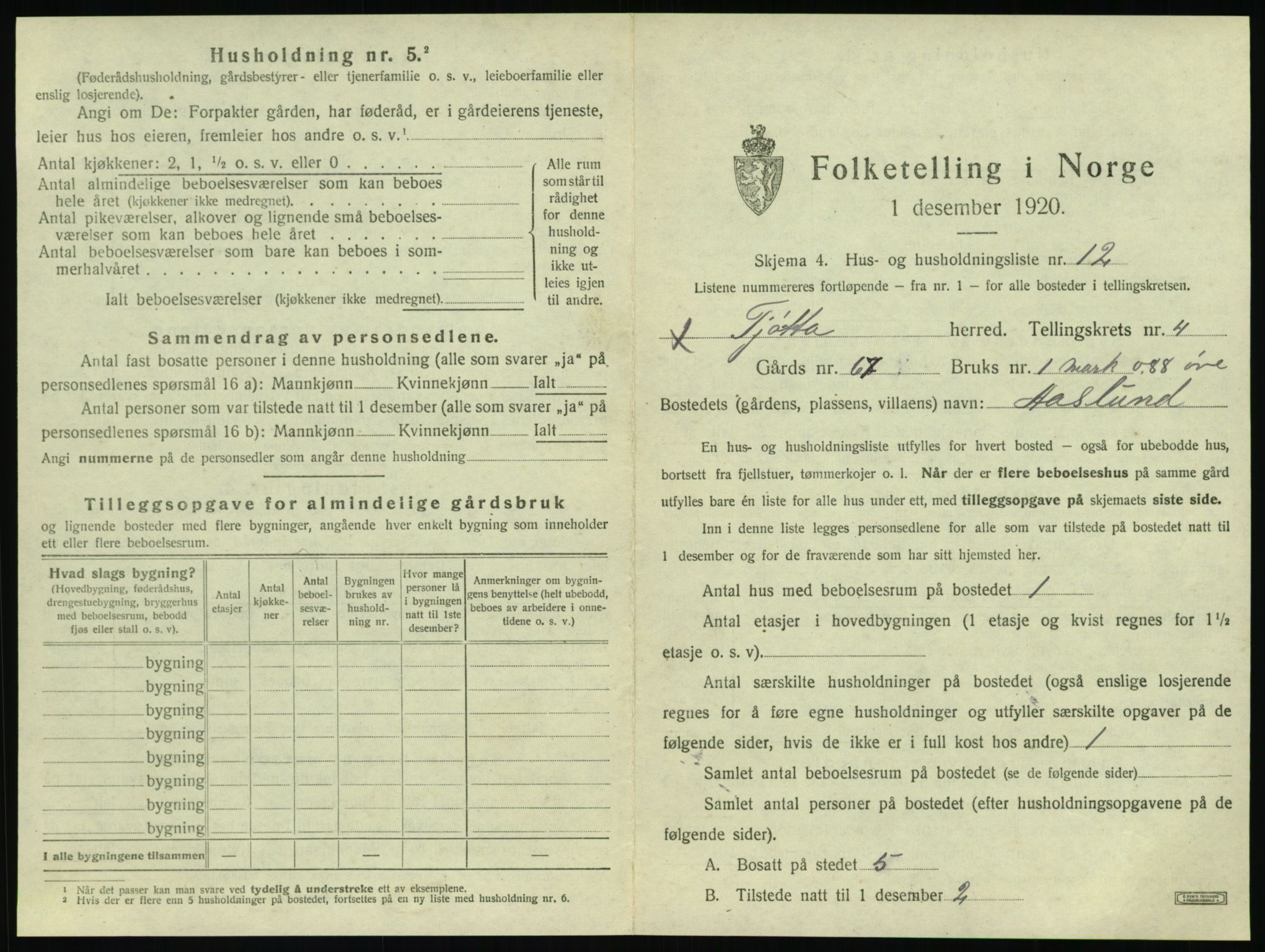 SAT, 1920 census for Tjøtta, 1920, p. 201