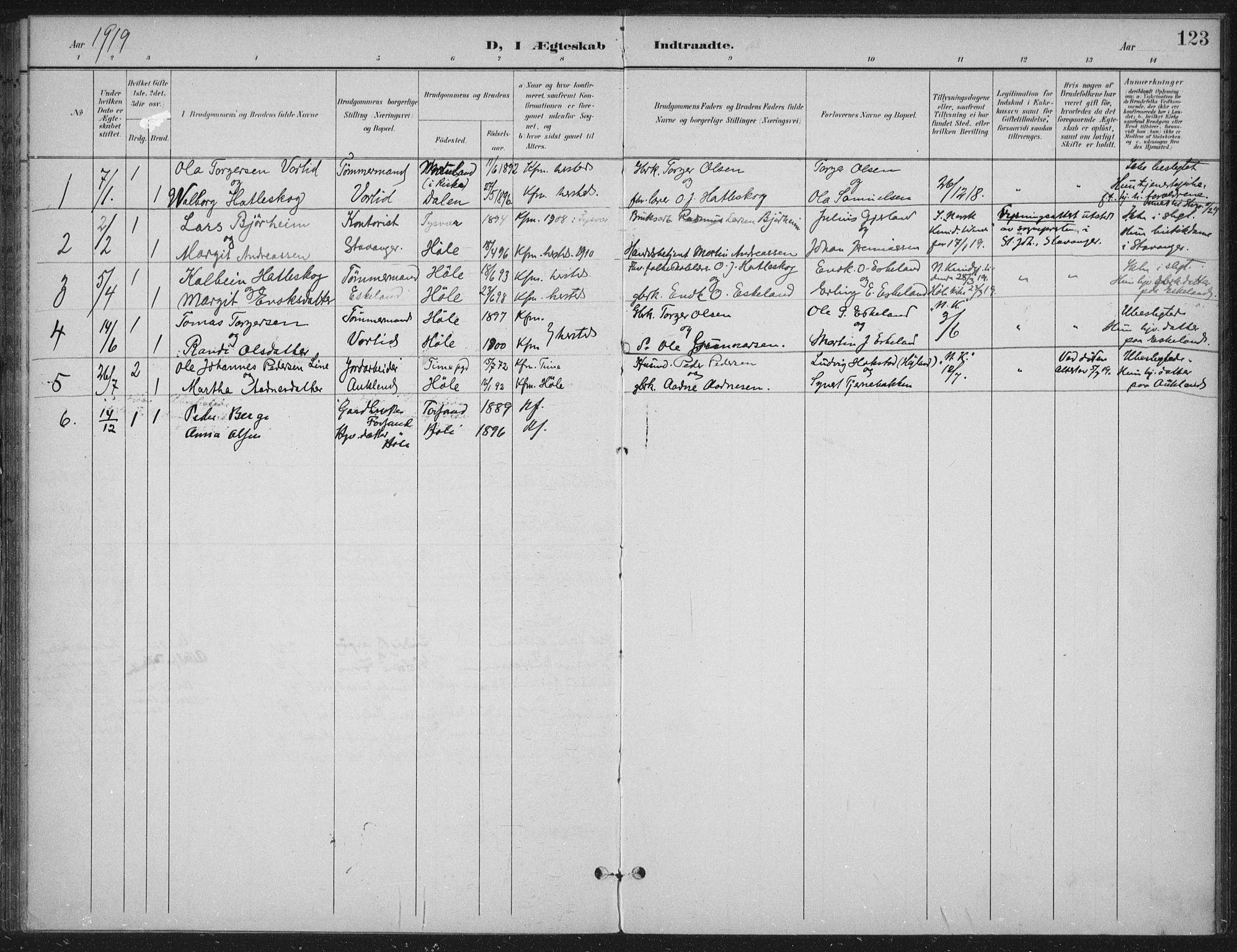 Høgsfjord sokneprestkontor, SAST/A-101624/H/Ha/Haa/L0008: Parish register (official) no. A 8, 1898-1920, p. 123