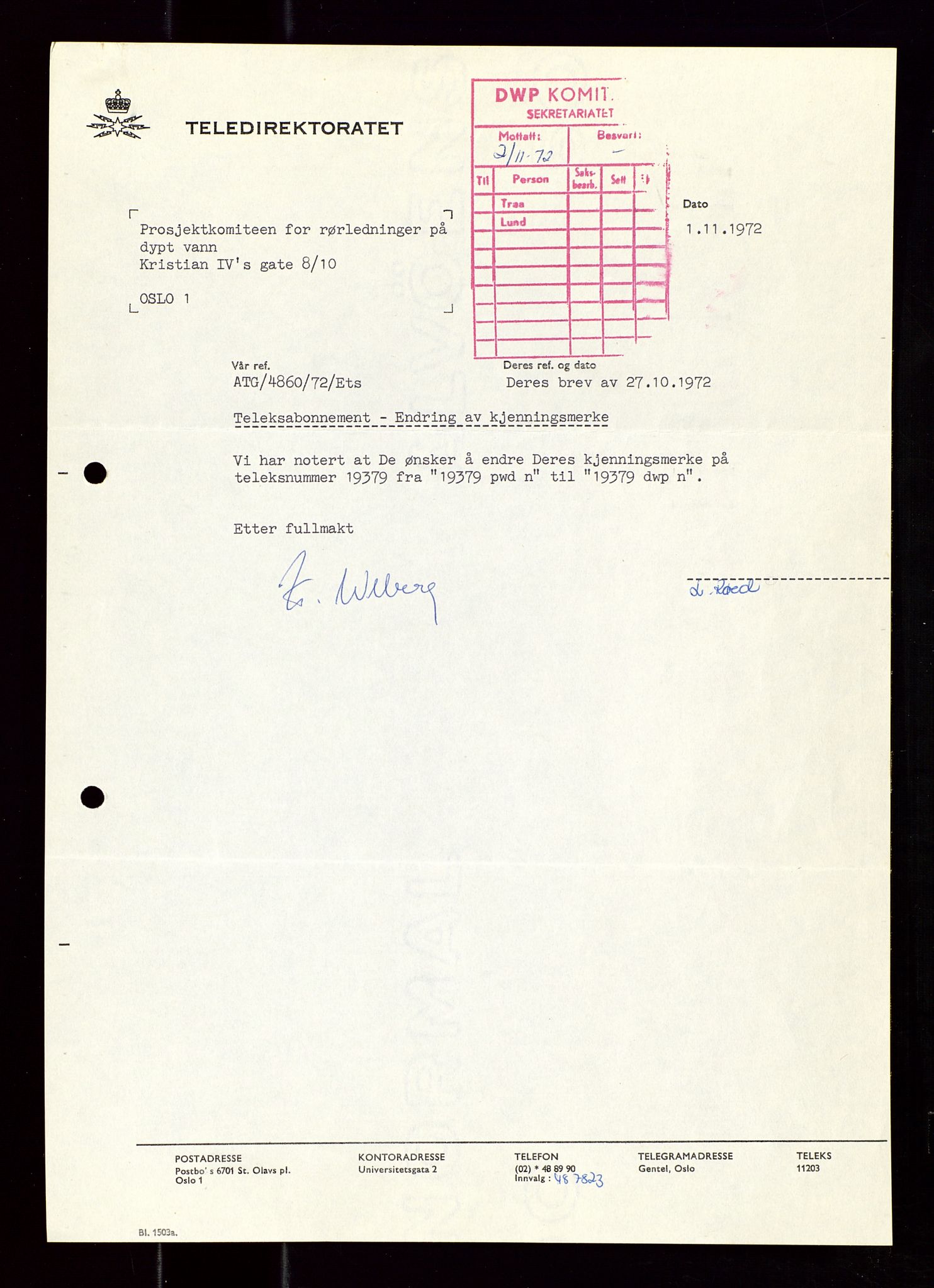 Industridepartementet, Oljekontoret, AV/SAST-A-101348/Di/L0002: DWP, måneds- kvartals- halvårs- og årsrapporter, økonomi, personell, div., 1972-1974, p. 586