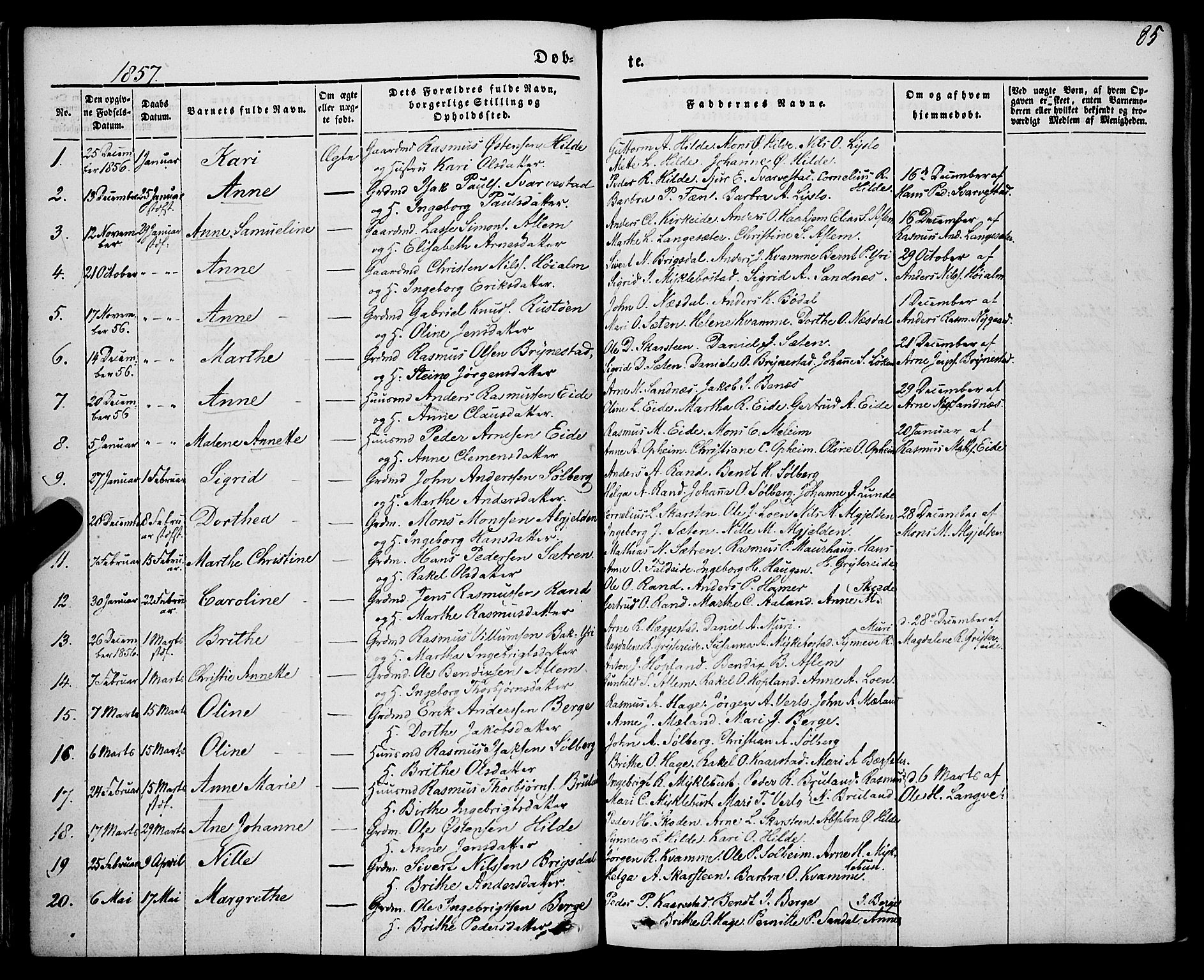 Innvik sokneprestembete, SAB/A-80501: Parish register (official) no. A 5, 1847-1865, p. 85
