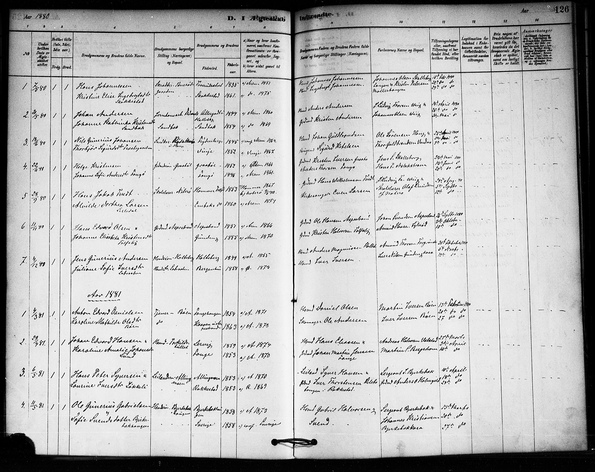 Aremark prestekontor Kirkebøker, AV/SAO-A-10899/F/Fa/L0005: Parish register (official) no. I 5, 1878-1897, p. 126