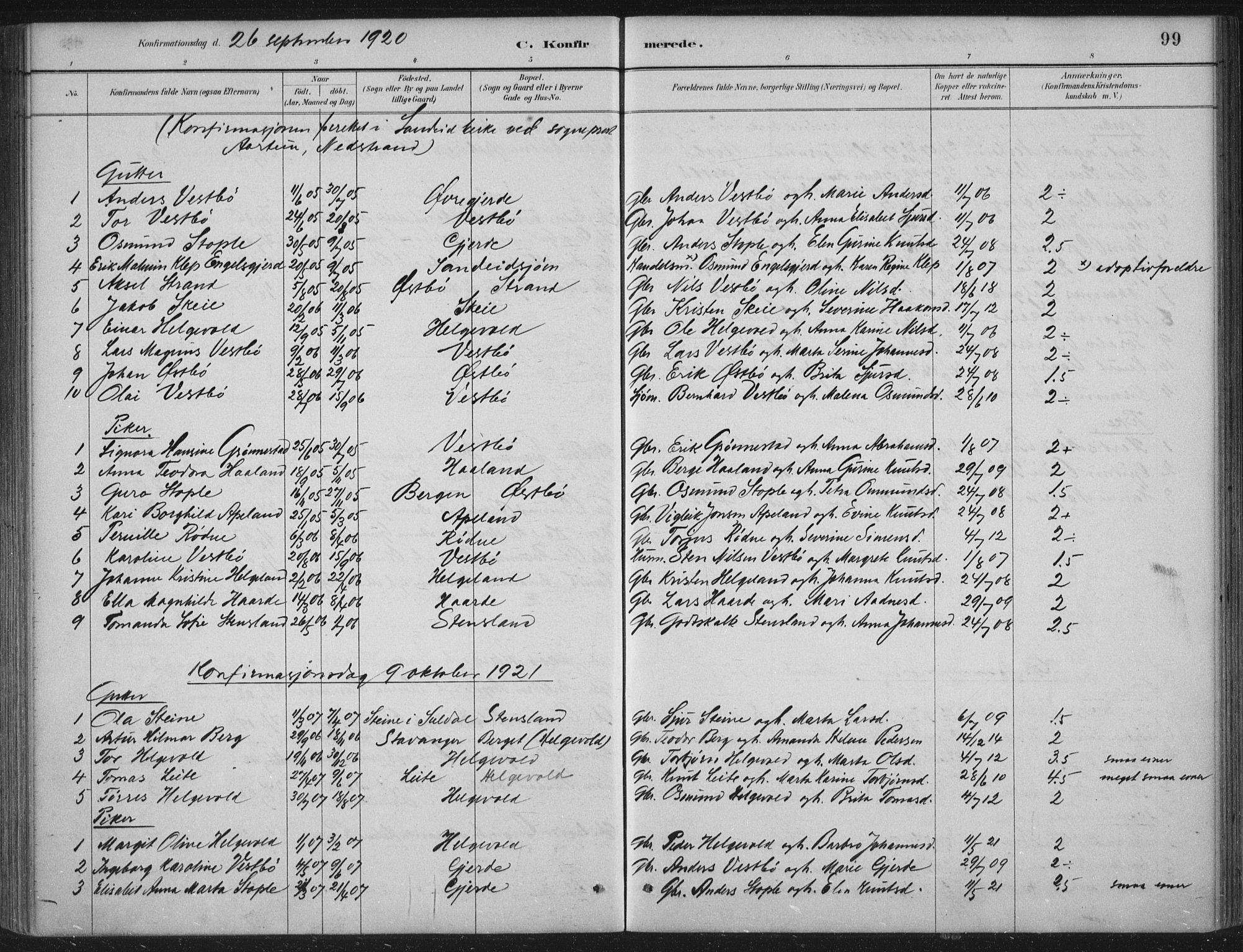 Vikedal sokneprestkontor, AV/SAST-A-101840/01/IV: Parish register (official) no. A 11, 1884-1933, p. 99