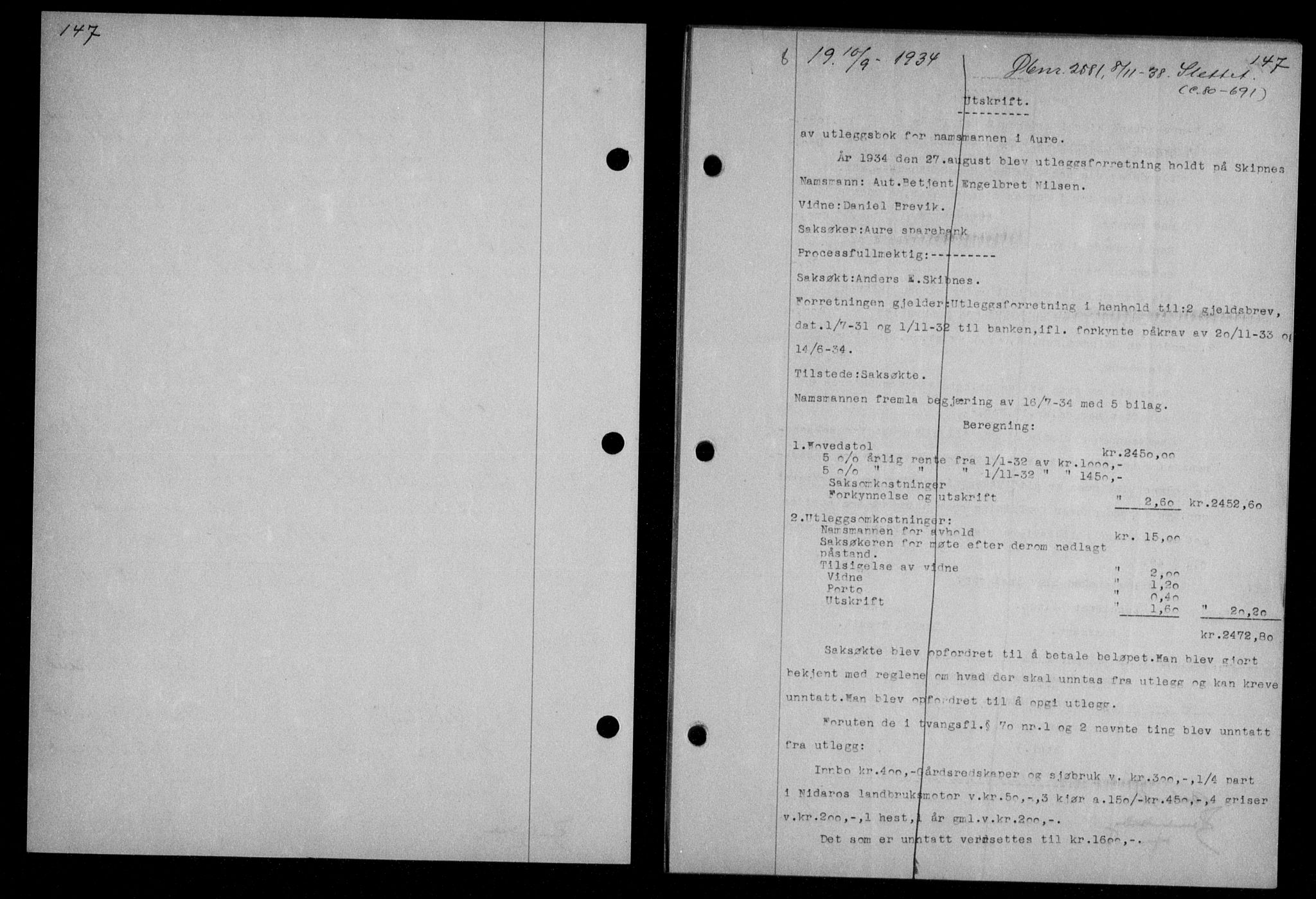 Nordmøre sorenskriveri, AV/SAT-A-4132/1/2/2Ca/L0082: Mortgage book no. 72, 1934-1934, Deed date: 10.09.1934