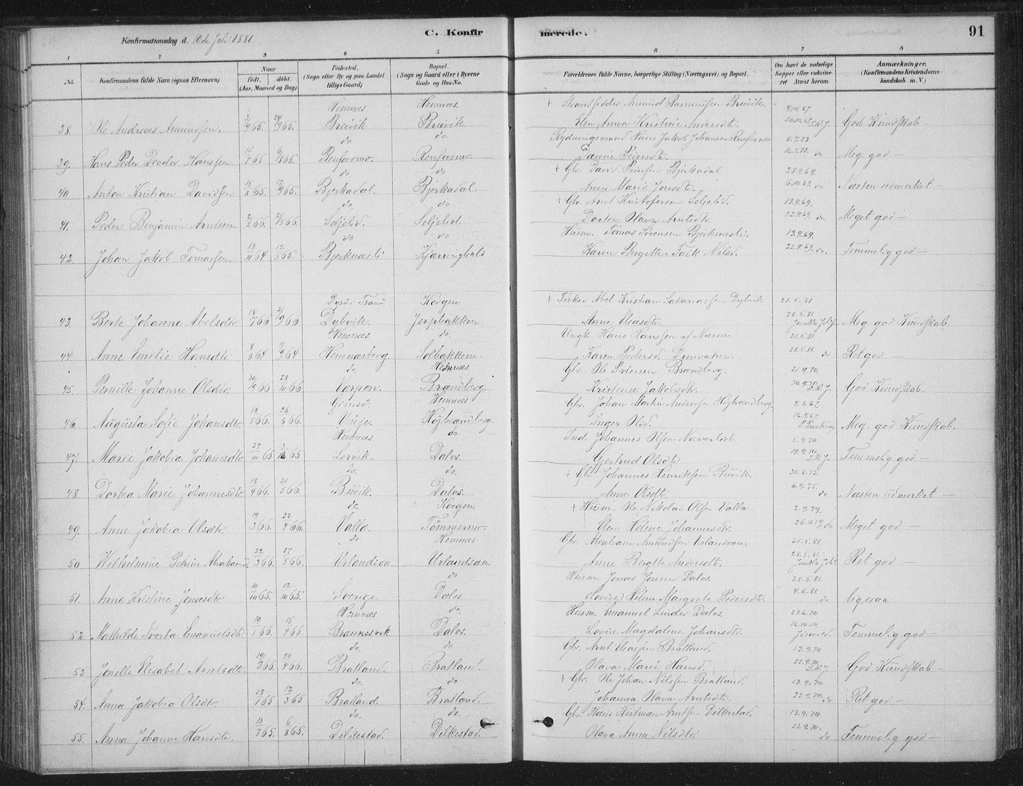 Ministerialprotokoller, klokkerbøker og fødselsregistre - Nordland, AV/SAT-A-1459/825/L0361: Parish register (official) no. 825A15, 1878-1893, p. 91