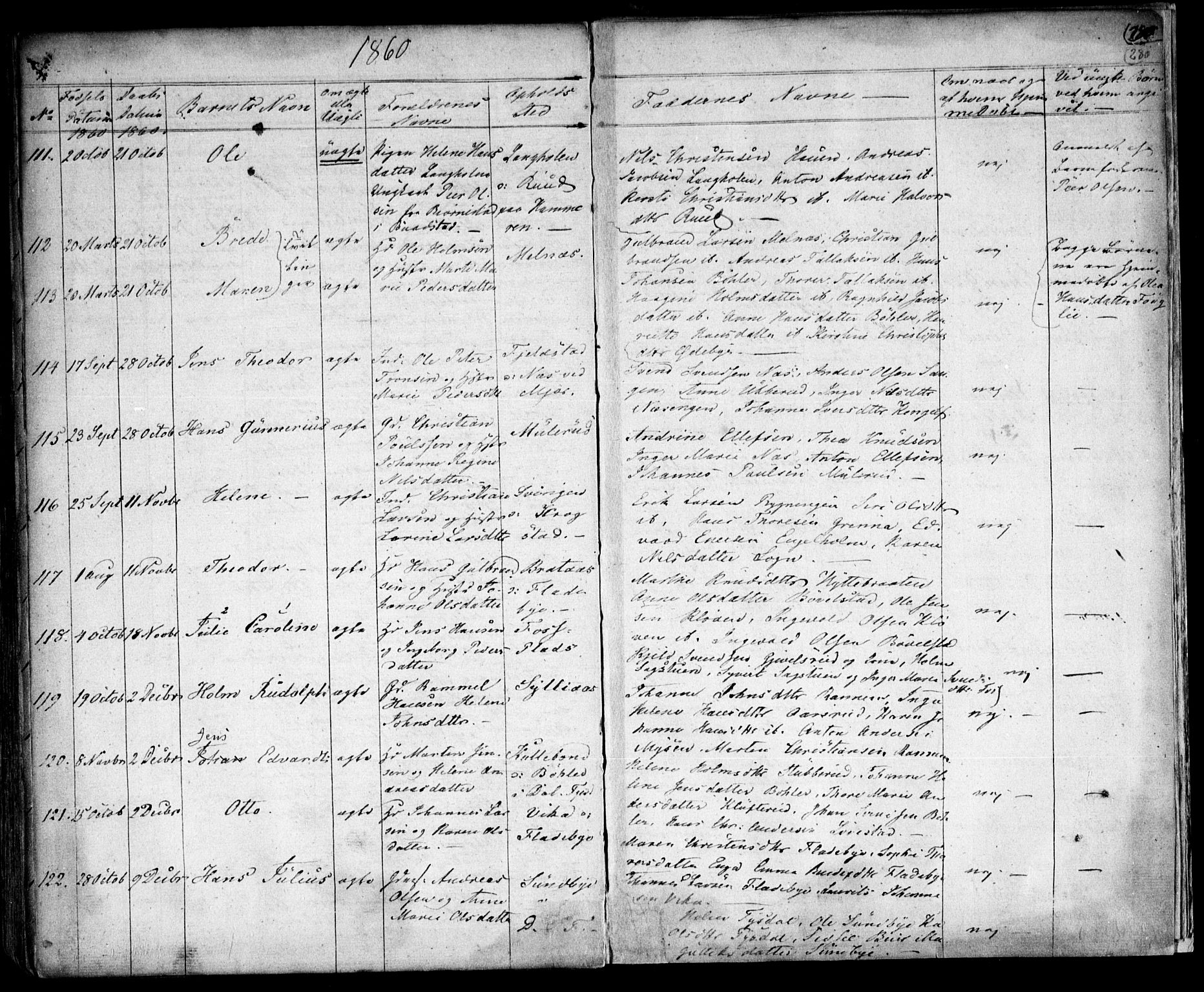 Enebakk prestekontor Kirkebøker, SAO/A-10171c/F/Fa/L0009: Parish register (official) no. I 9, 1832-1861, p. 280