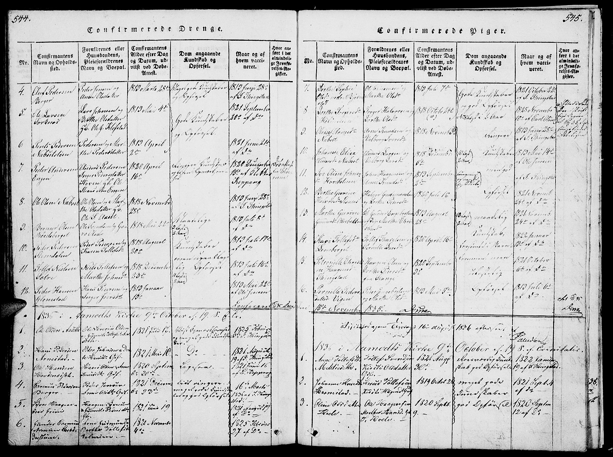 Åmot prestekontor, Hedmark, SAH/PREST-056/H/Ha/Hab/L0001: Parish register (copy) no. 1, 1815-1847, p. 544-545
