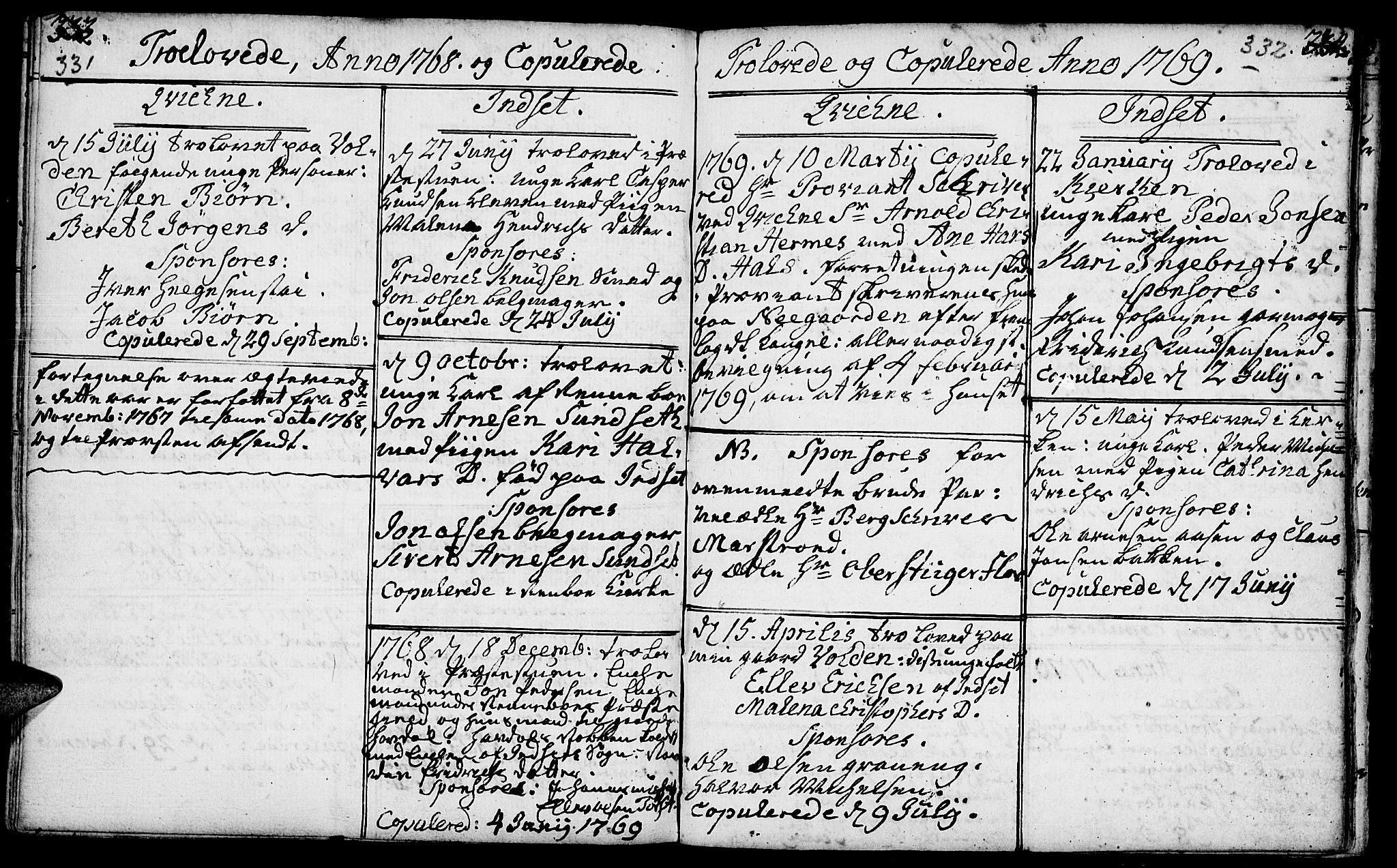 Kvikne prestekontor, SAH/PREST-064/H/Ha/Haa/L0002: Parish register (official) no. 2, 1764-1784, p. 331-332